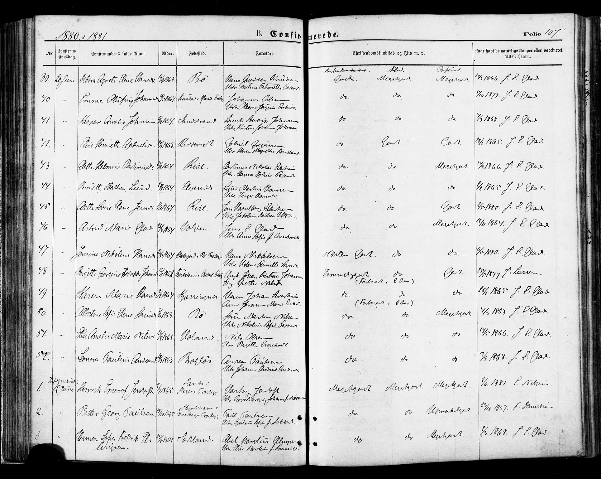 Ministerialprotokoller, klokkerbøker og fødselsregistre - Nordland, AV/SAT-A-1459/895/L1370: Parish register (official) no. 895A05, 1873-1884, p. 107