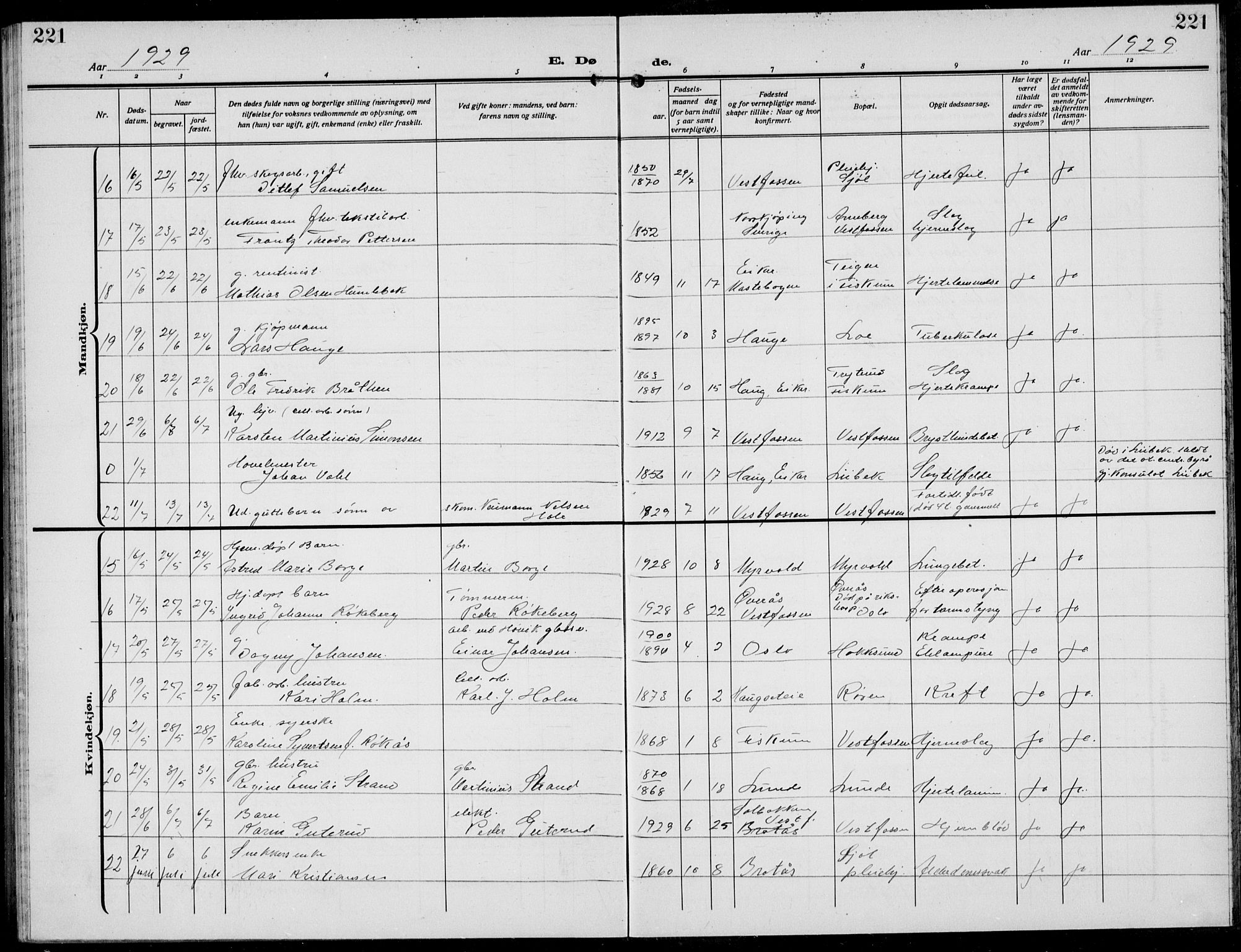 Eiker kirkebøker, AV/SAKO-A-4/G/Ga/L0010: Parish register (copy) no. I 10, 1925-1934, p. 221