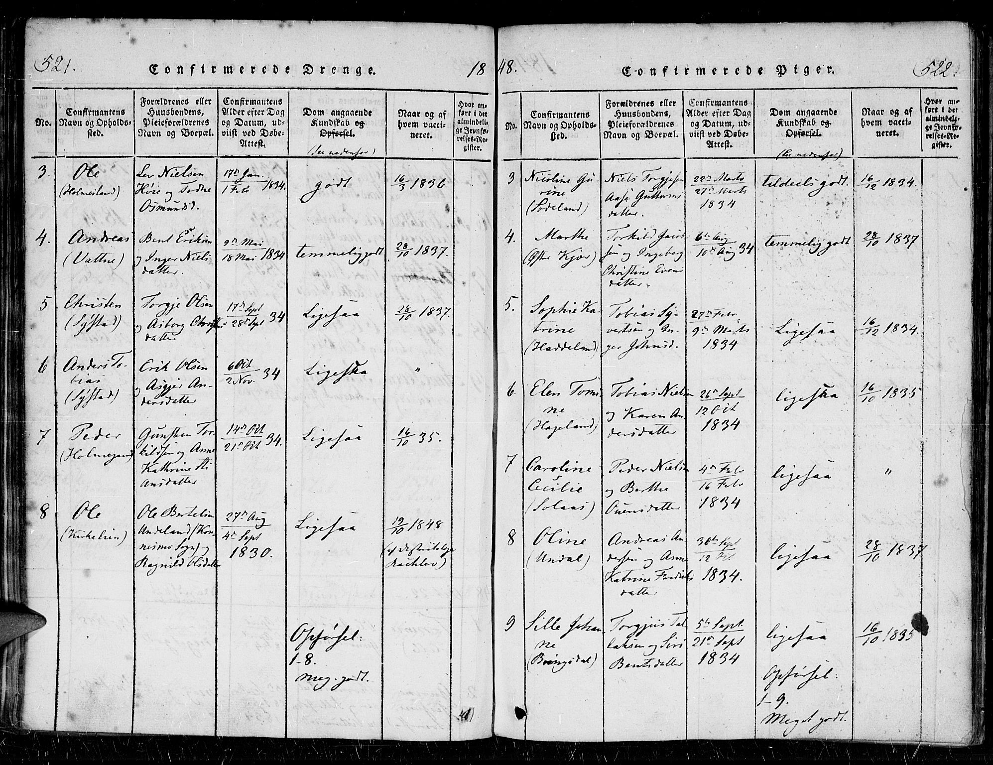 Holum sokneprestkontor, AV/SAK-1111-0022/F/Fa/Faa/L0004: Parish register (official) no. A 4, 1820-1849, p. 521-522