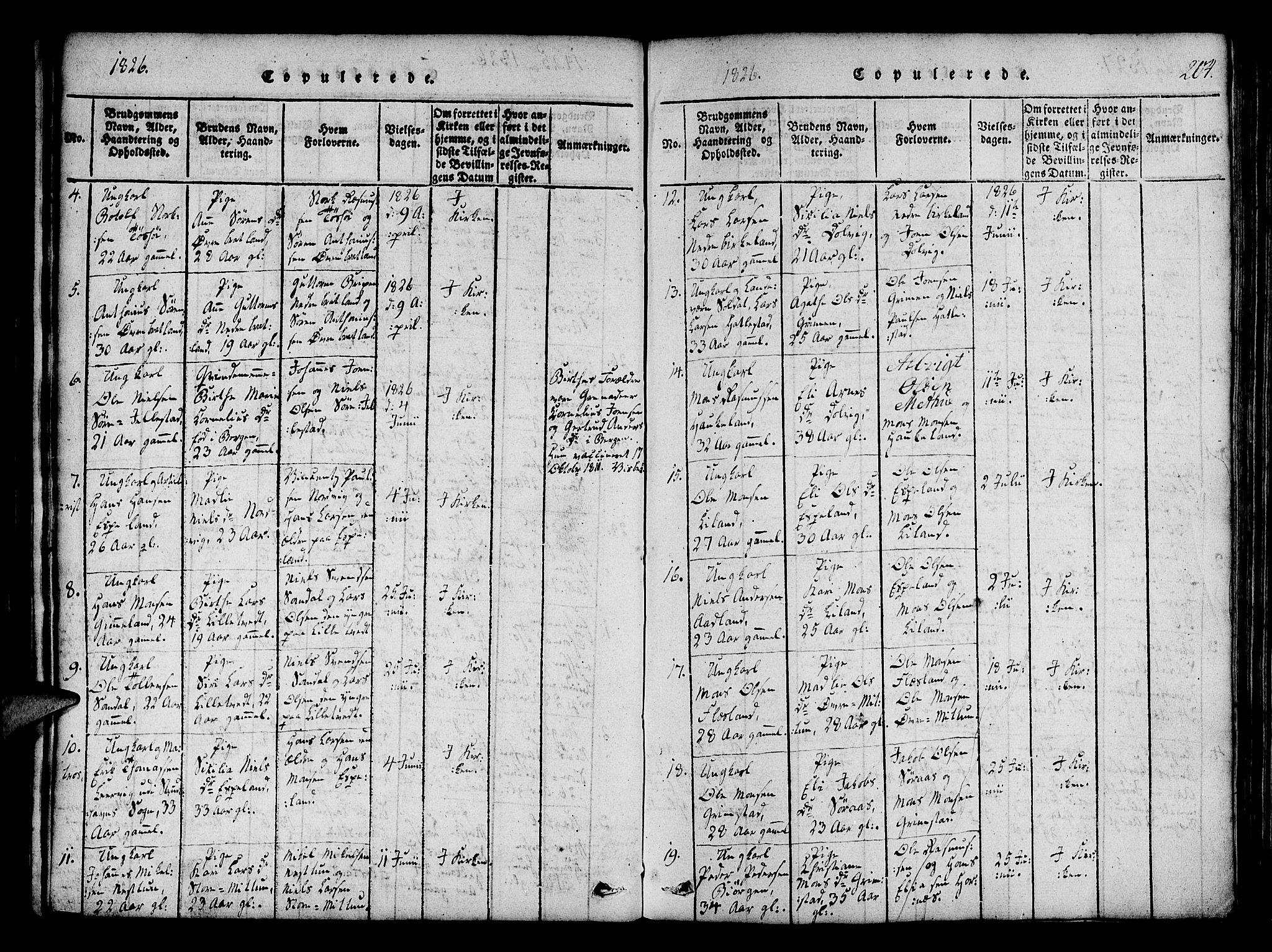 Fana Sokneprestembete, SAB/A-75101/H/Haa/Haaa/L0007: Parish register (official) no. A 7, 1816-1828, p. 204
