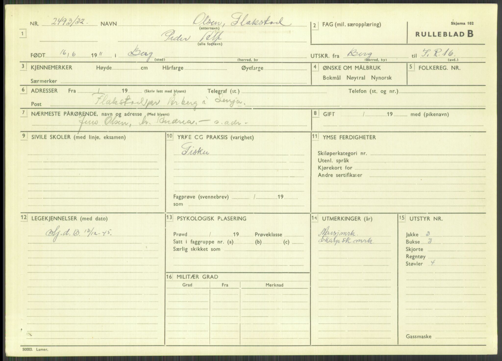 Forsvaret, Troms infanteriregiment nr. 16, AV/RA-RAFA-3146/P/Pa/L0016: Rulleblad for regimentets menige mannskaper, årsklasse 1932, 1932, p. 1257