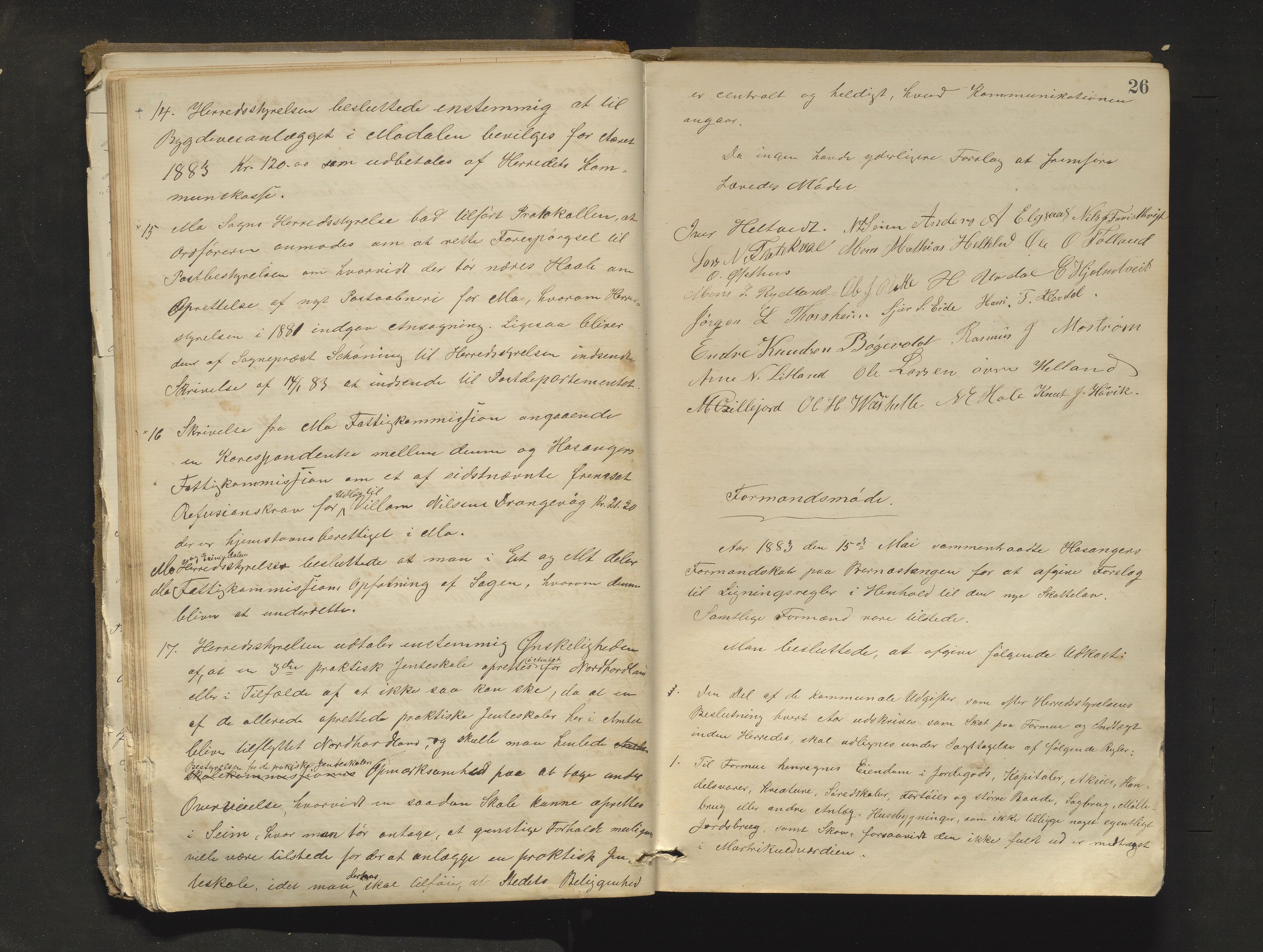 Hosanger kommune. Formannskapet, IKAH/1253a-021/A/Aa/L0003: Møtebok for Hosanger formannskap, heradsstyre og Hosanger soknestyre, 1881-1893, p. 26