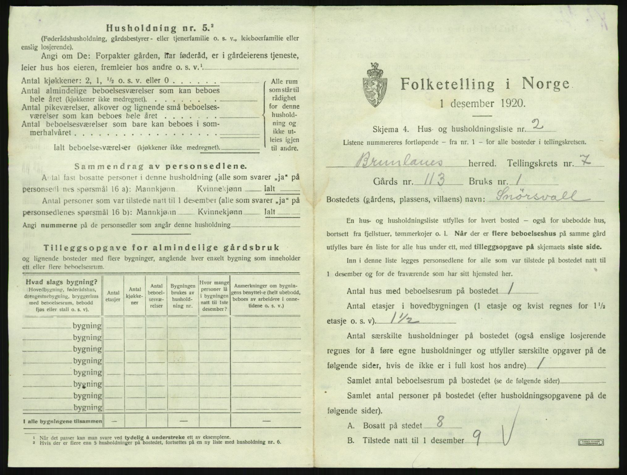 SAKO, 1920 census for Brunlanes, 1920, p. 925