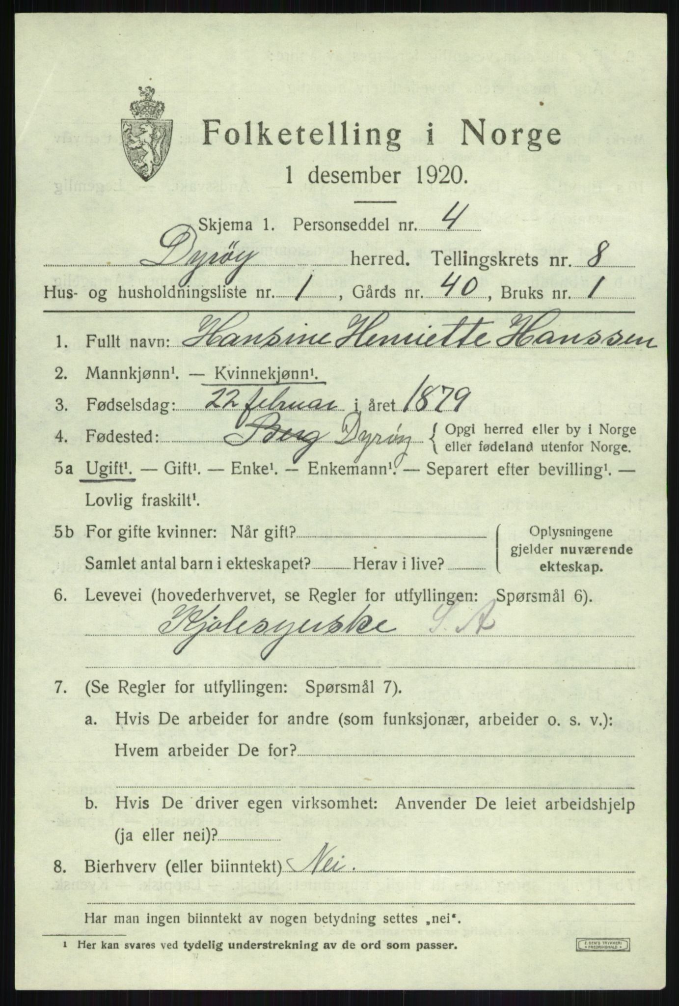 SATØ, 1920 census for Dyrøy, 1920, p. 4105