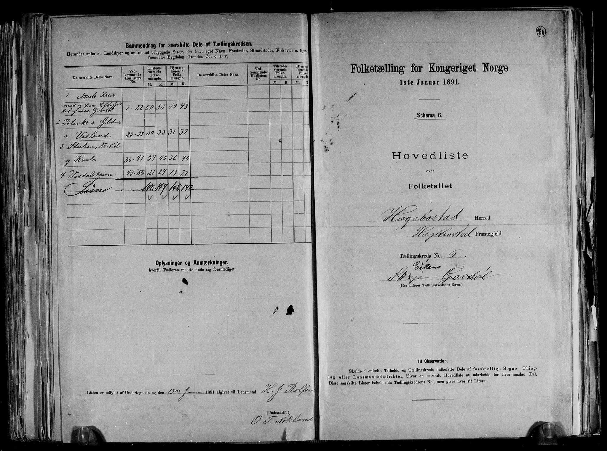 RA, 1891 census for 1034 Hægebostad, 1891, p. 15