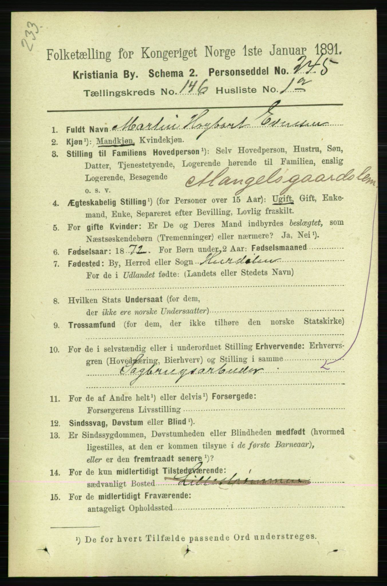 RA, 1891 census for 0301 Kristiania, 1891, p. 80397