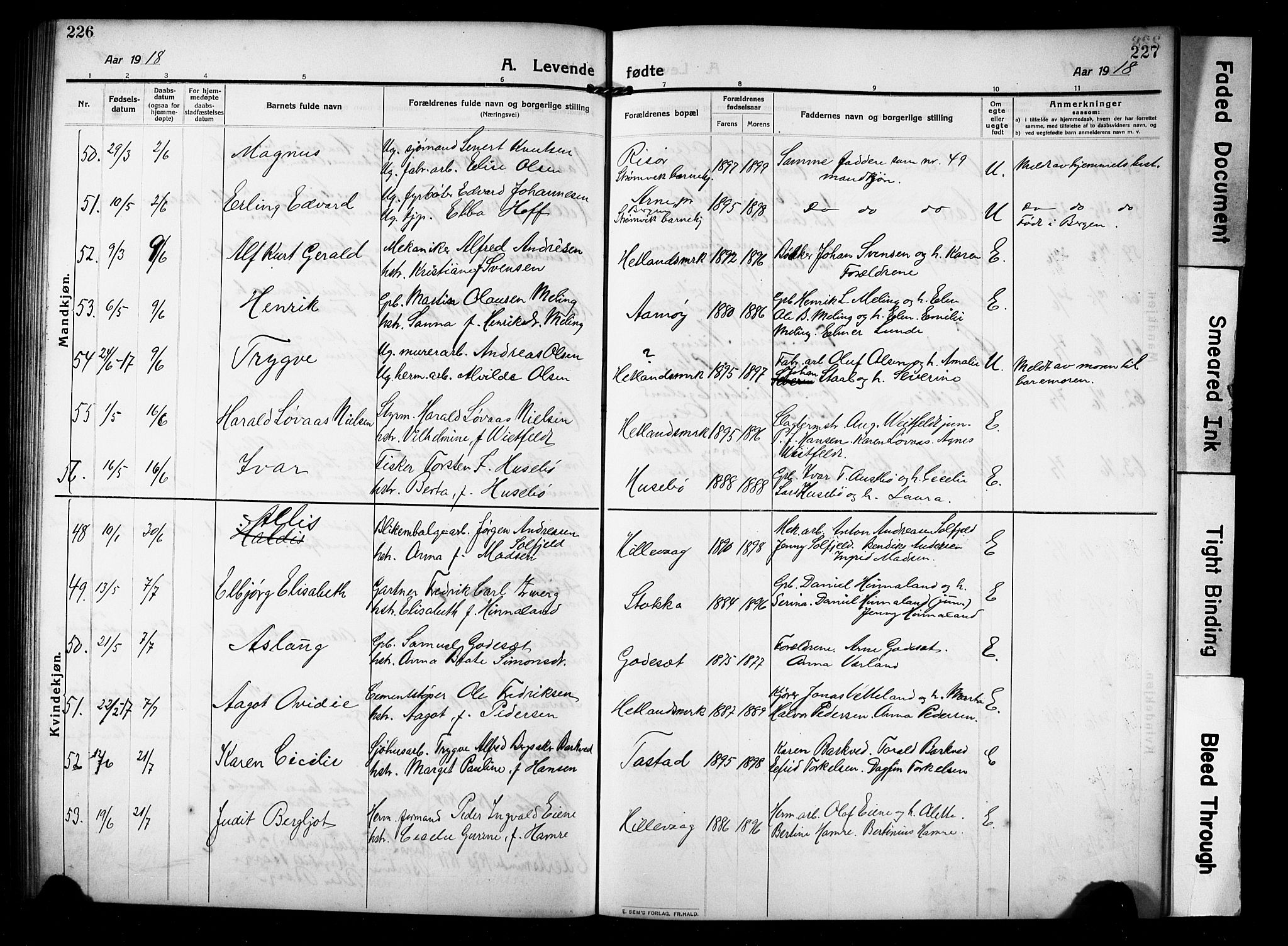 Hetland sokneprestkontor, AV/SAST-A-101826/30/30BB/L0008: Parish register (copy) no. B 8, 1910-1921, p. 226-227