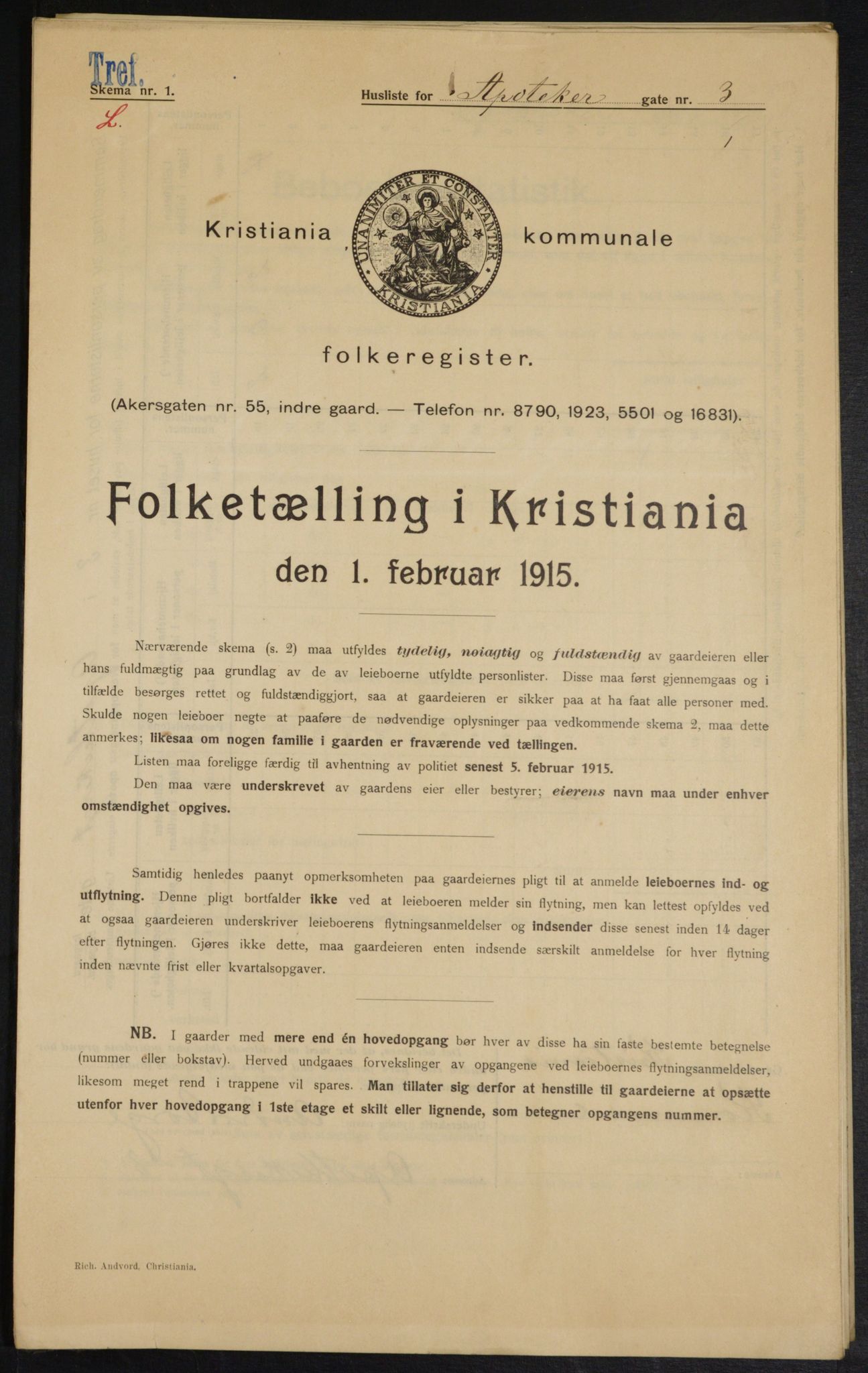 OBA, Municipal Census 1915 for Kristiania, 1915, p. 1373