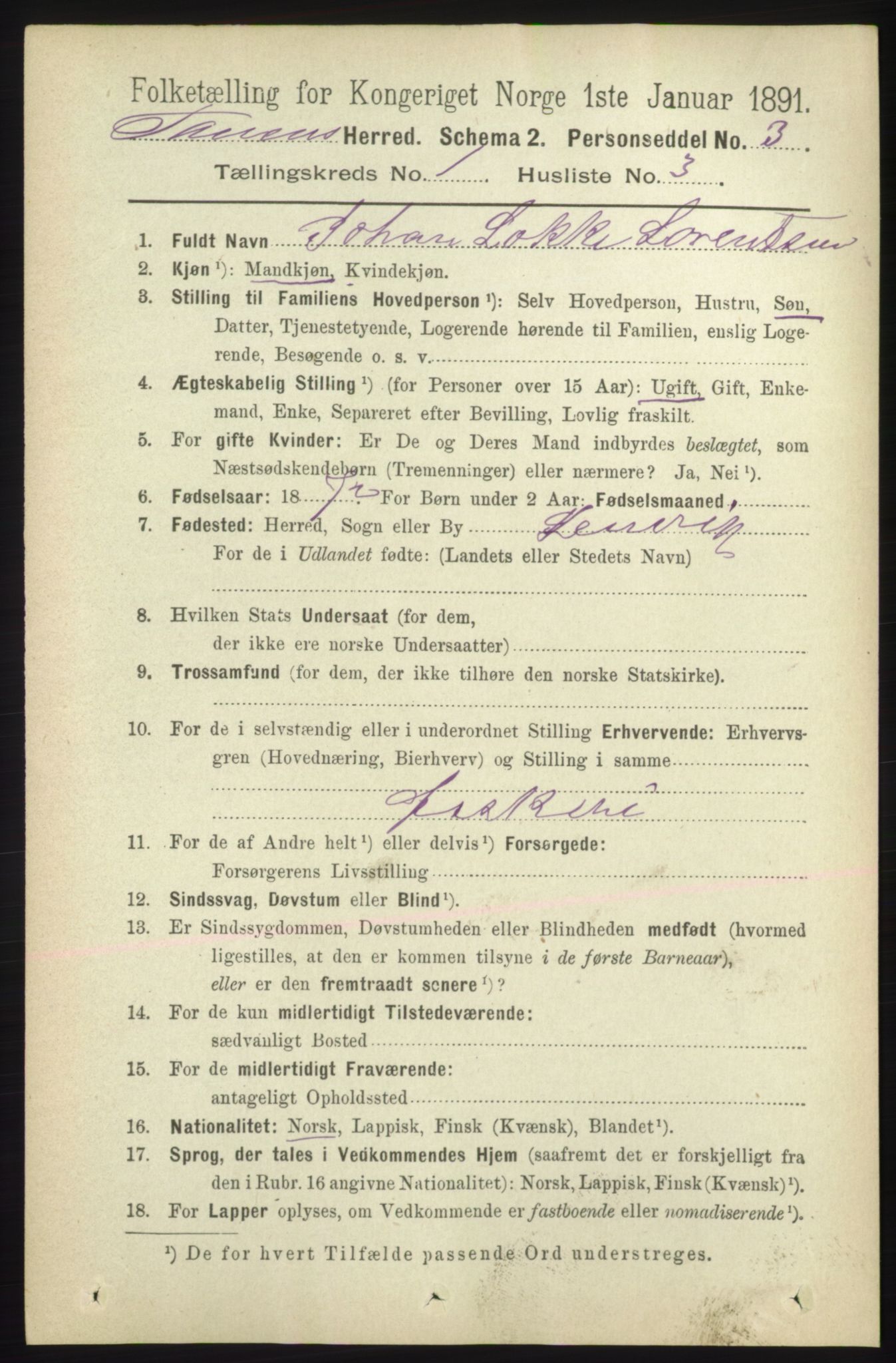 RA, 1891 census for 2025 Tana, 1891, p. 128