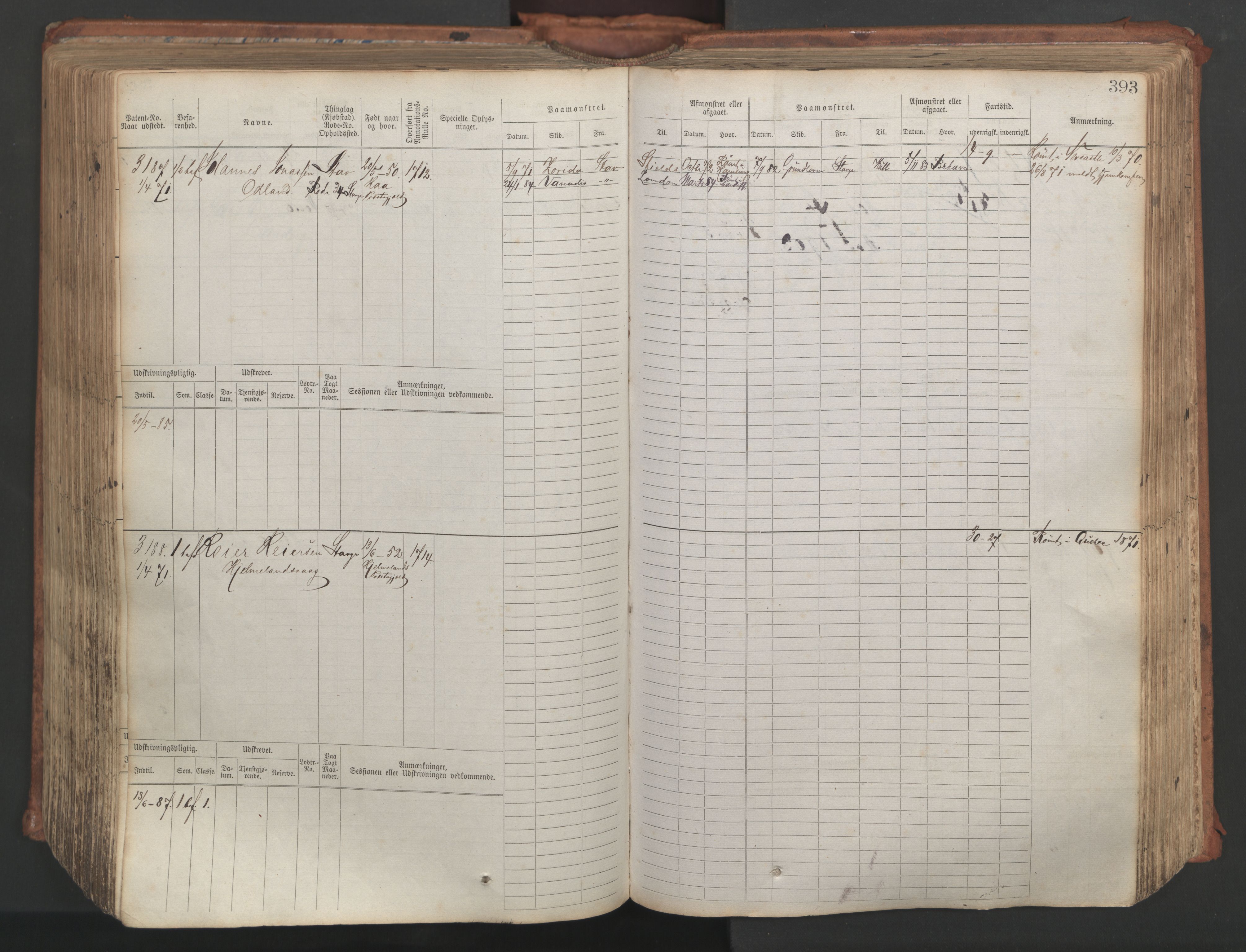 Stavanger sjømannskontor, AV/SAST-A-102006/F/Fb/Fbb/L0007: Sjøfartshovedrulle, patentnr. 2403-3604, 1869-1880, p. 440