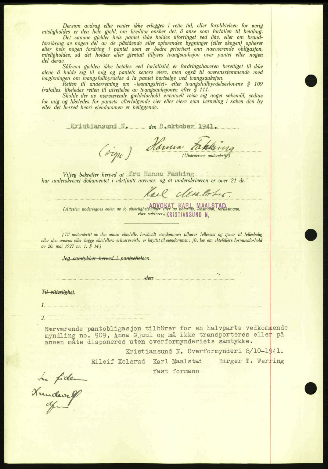Kristiansund byfogd, AV/SAT-A-4587/A/27: Mortgage book no. 35, 1941-1942, Diary no: : 264/1942