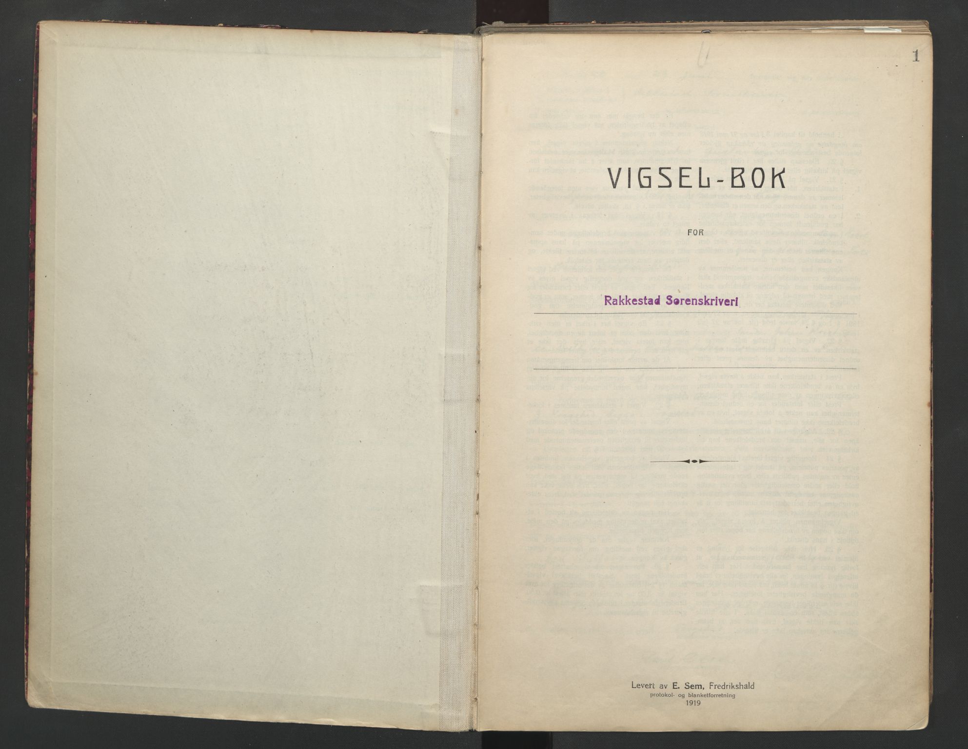Rakkestad sorenskriveri, SAO/A-10686/L/Lc/Lca/L0001: Vigselbøker, 1920-1942, p. 1