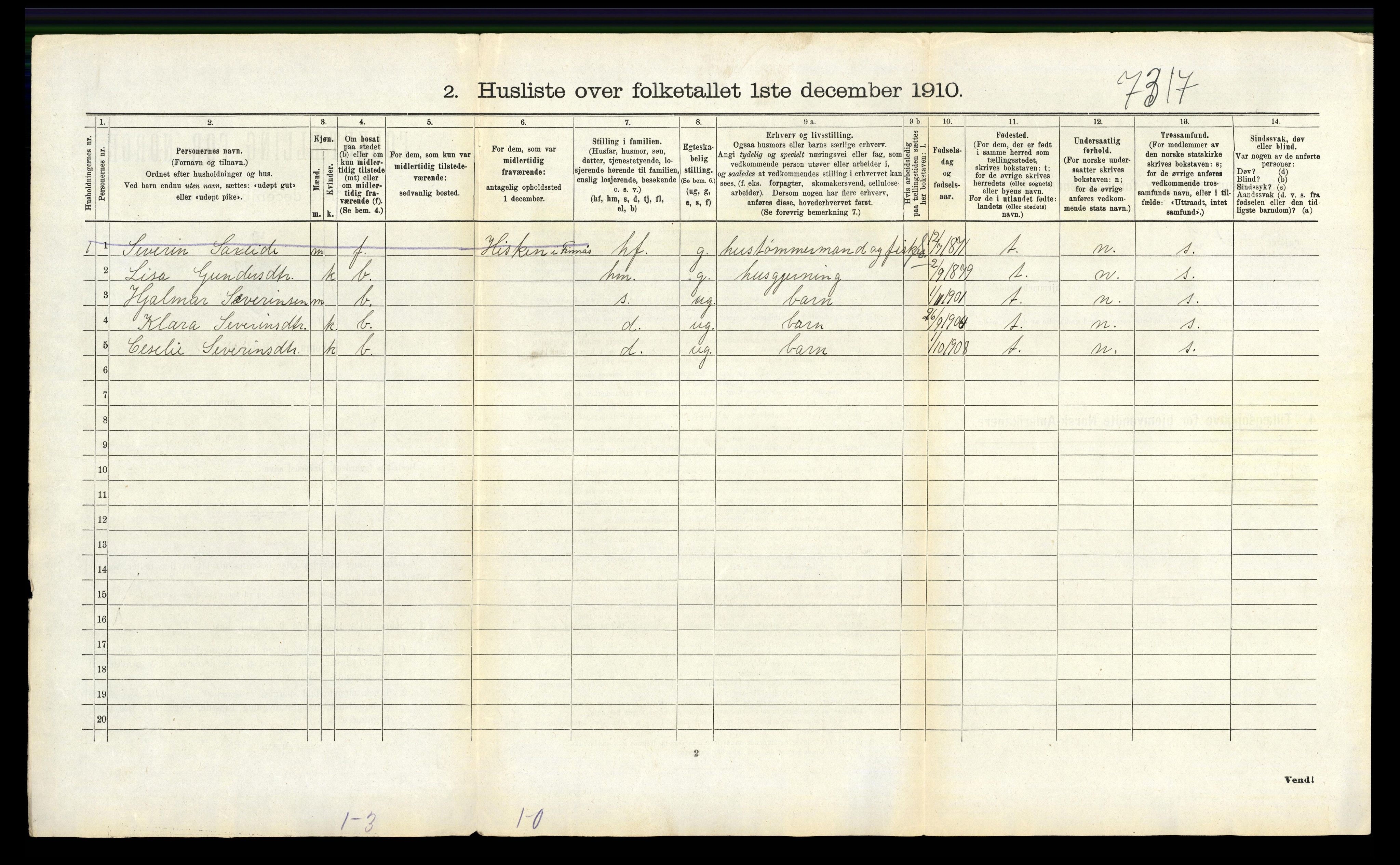 RA, 1910 census for Finnås, 1910, p. 493