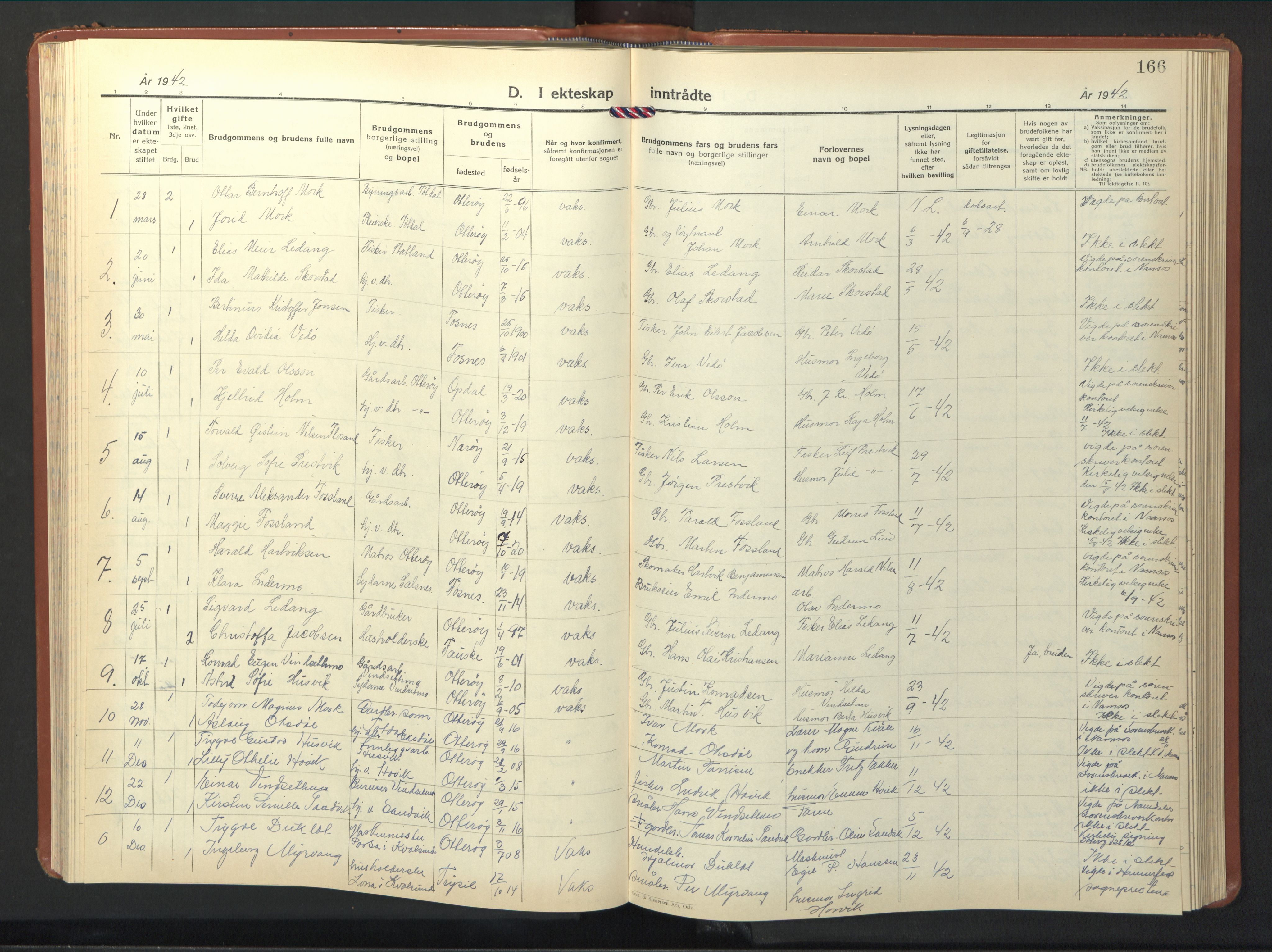 Ministerialprotokoller, klokkerbøker og fødselsregistre - Nord-Trøndelag, SAT/A-1458/774/L0631: Parish register (copy) no. 774C02, 1934-1950, p. 166