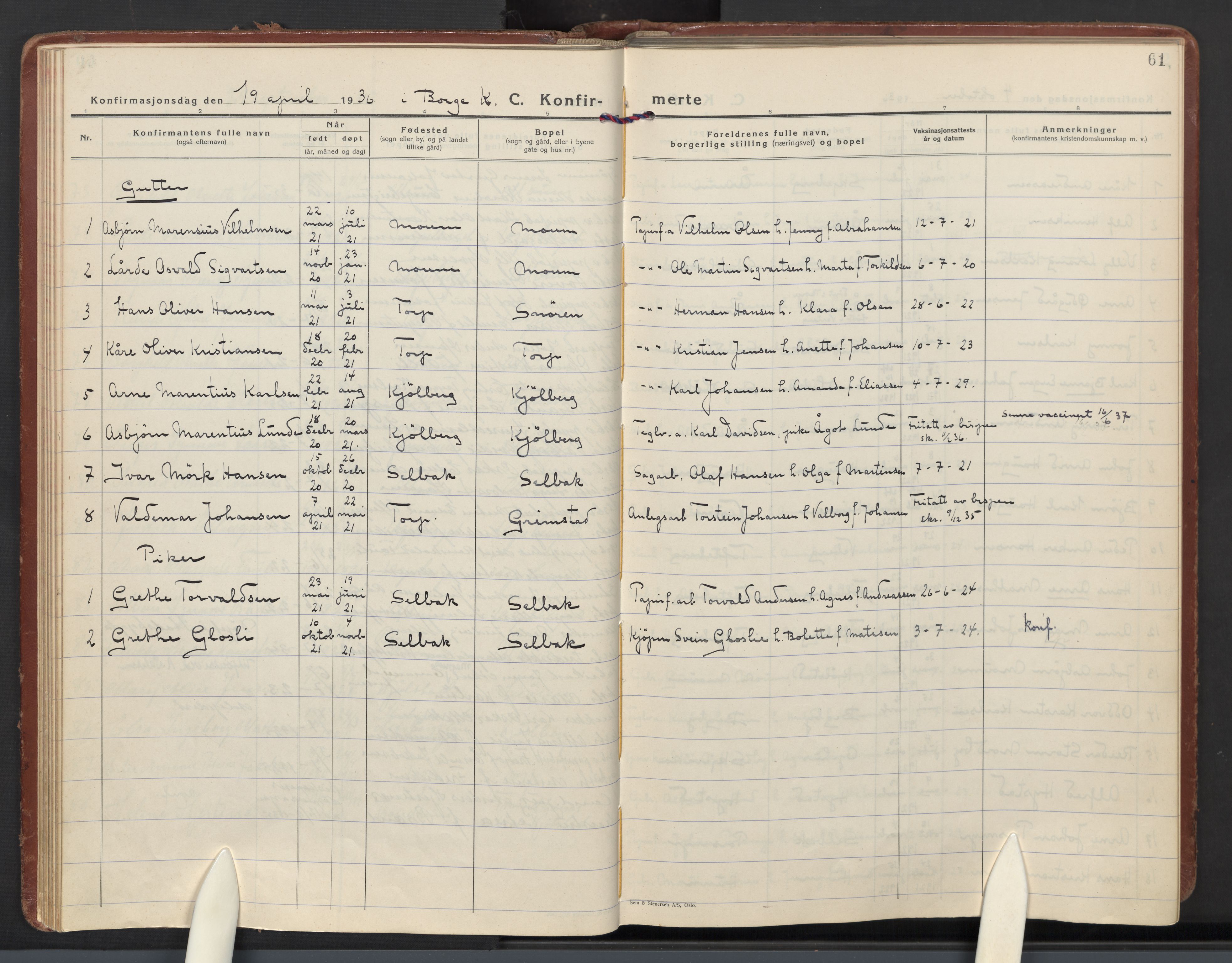 Borge prestekontor Kirkebøker, AV/SAO-A-10903/F/Fa/L0015: Parish register (official) no. I 15, 1930-1967, p. 61