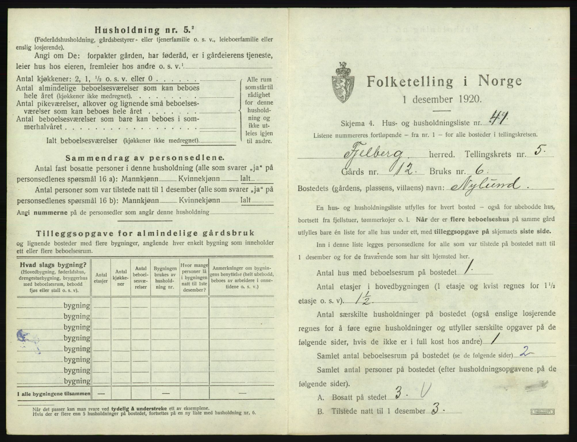 SAB, 1920 census for Fjelberg, 1920, p. 305