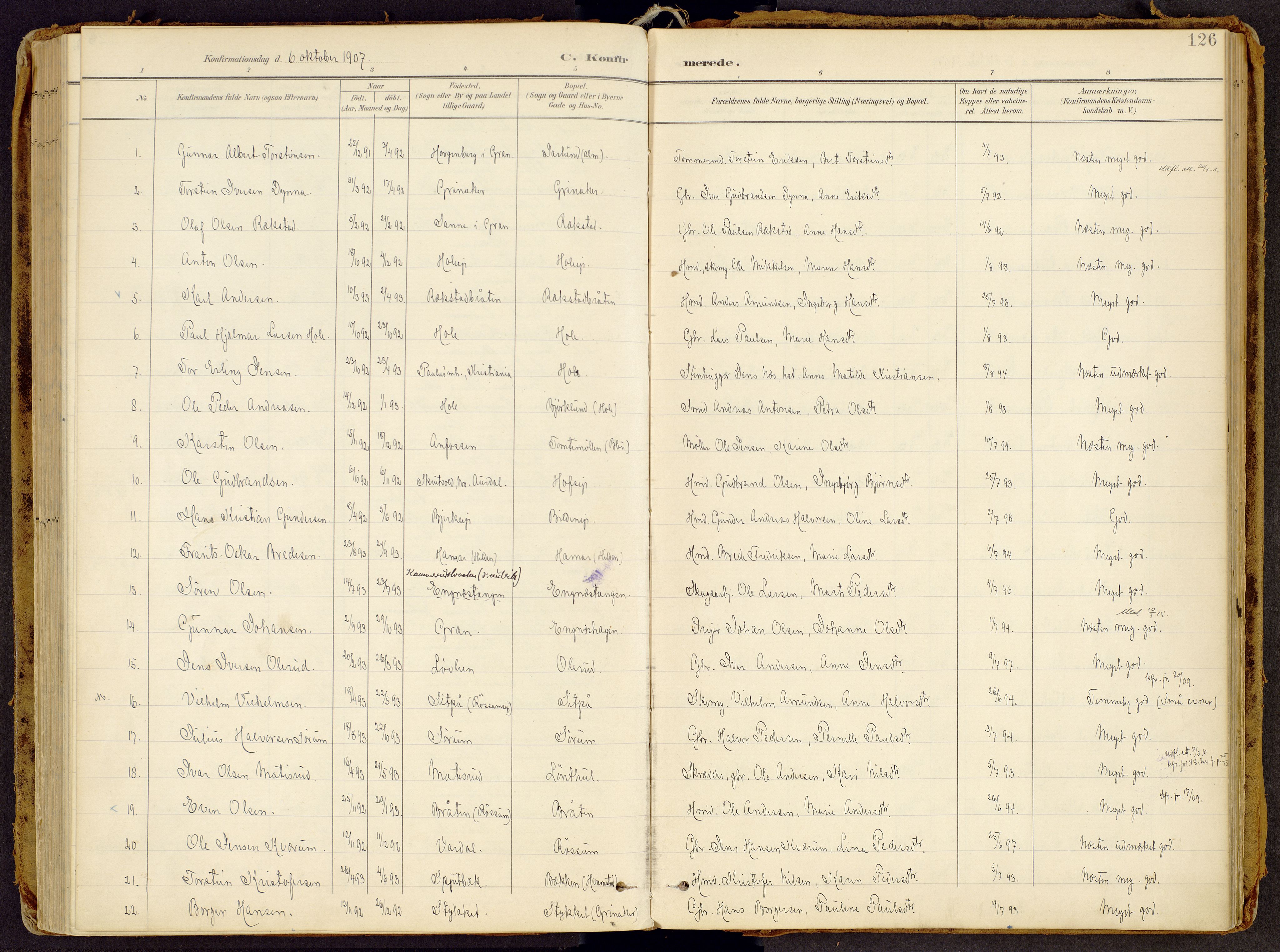 Brandbu prestekontor, AV/SAH-PREST-114/H/Ha/Haa/L0002: Parish register (official) no. 2, 1899-1914, p. 126