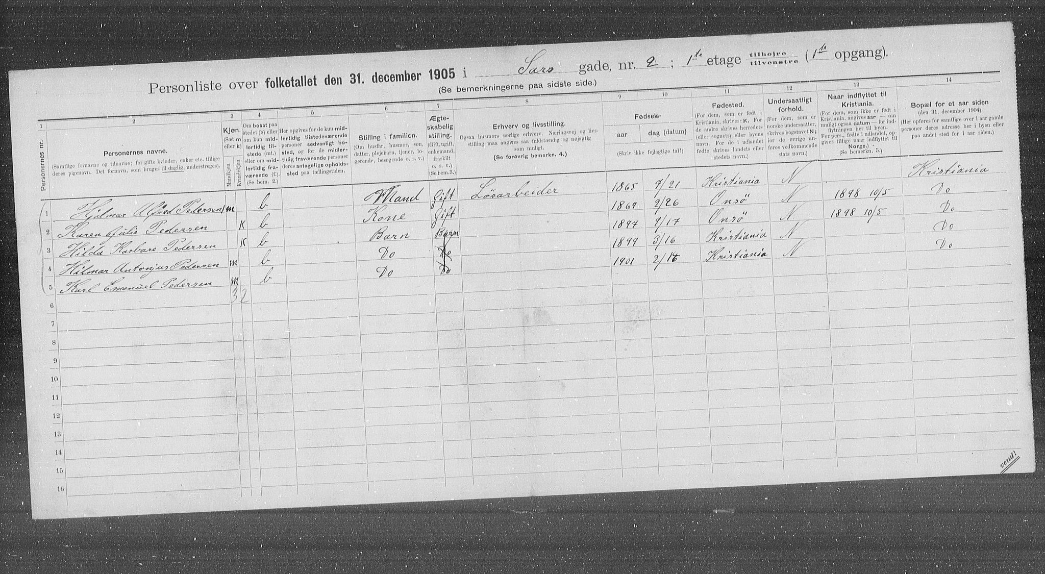 OBA, Municipal Census 1905 for Kristiania, 1905, p. 46401