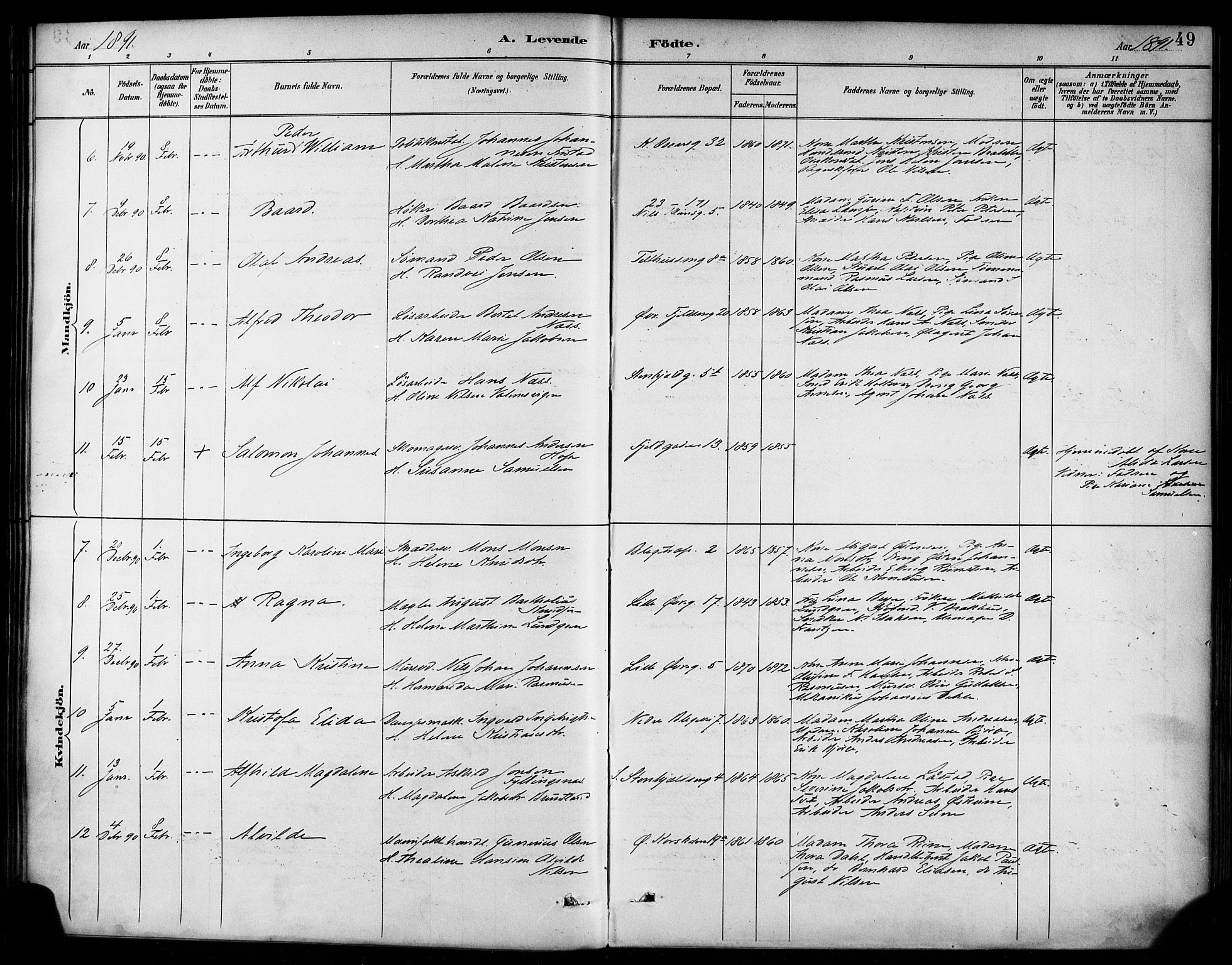 Korskirken sokneprestembete, AV/SAB-A-76101/H/Haa/L0022: Parish register (official) no. B 8, 1889-1899, p. 49