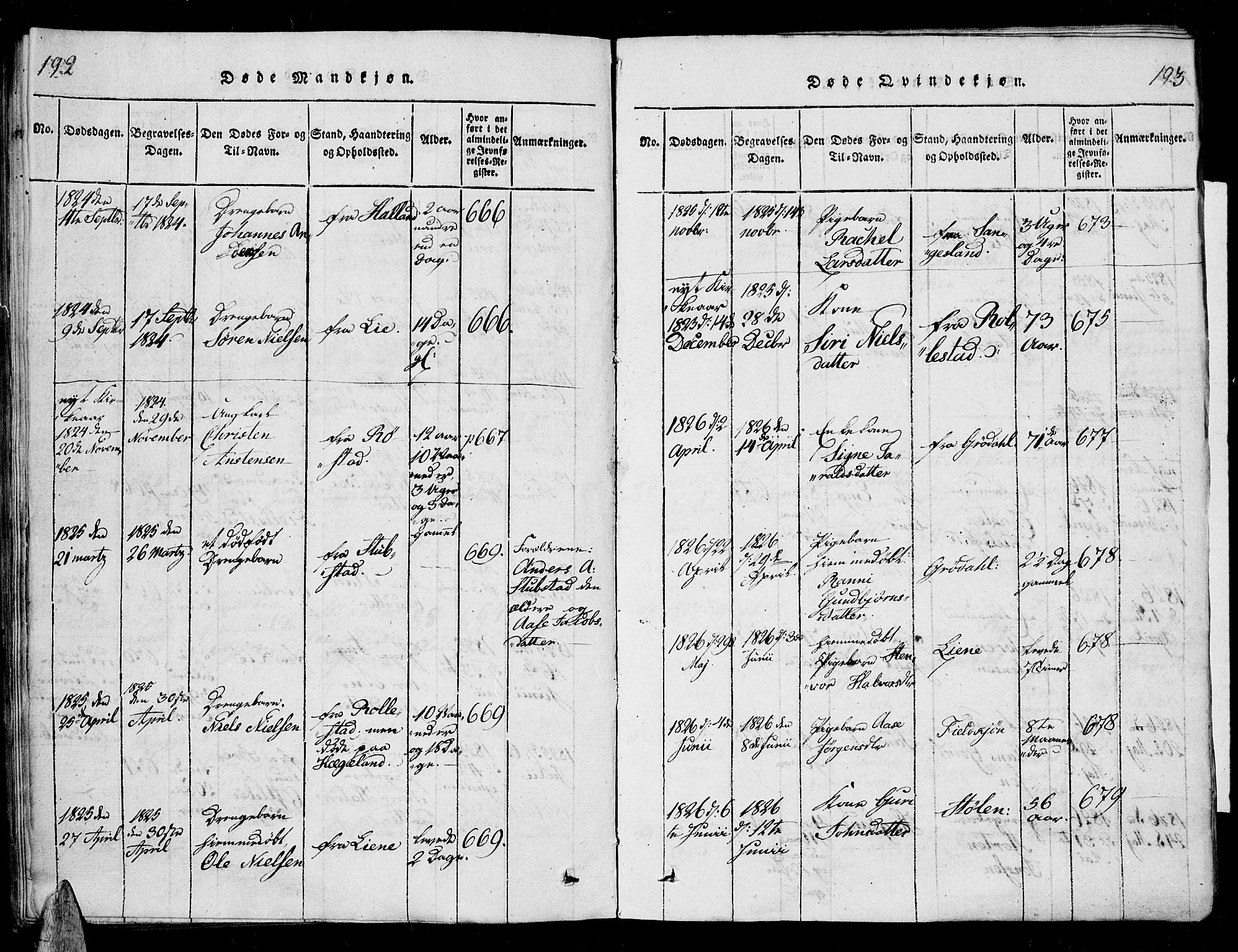 Vennesla sokneprestkontor, SAK/1111-0045/Fa/Fac/L0003: Parish register (official) no. A 3, 1820-1834, p. 192-193