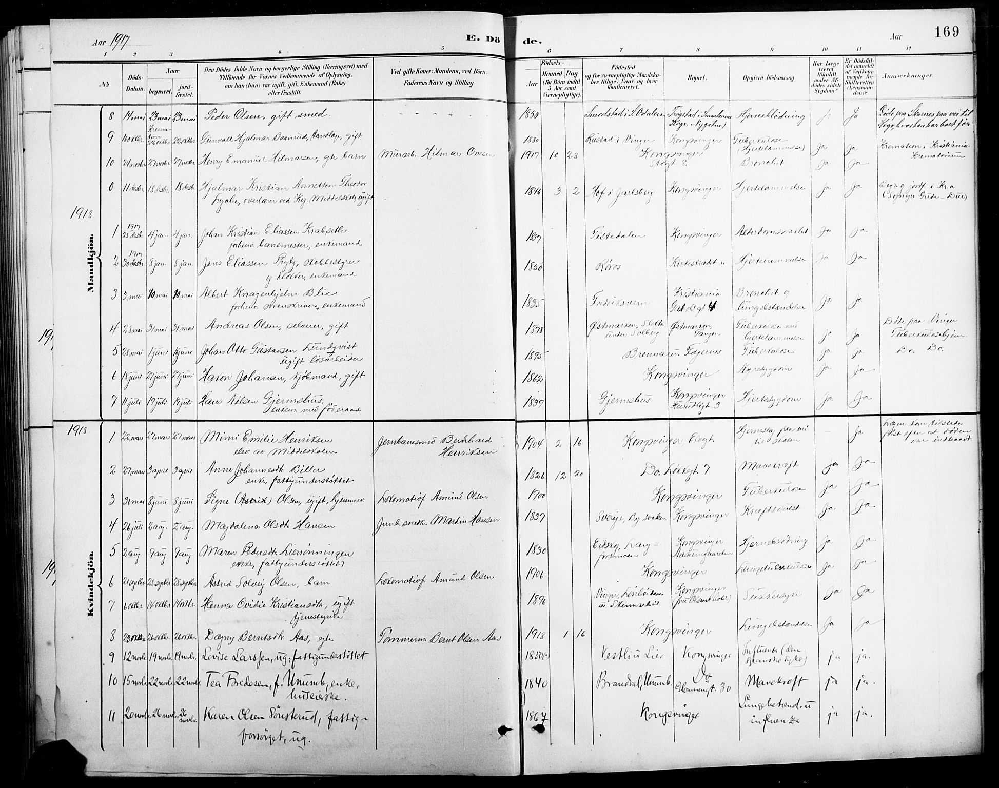 Vinger prestekontor, SAH/PREST-024/H/Ha/Hab/L0005: Parish register (copy) no. 5, 1895-1920, p. 169