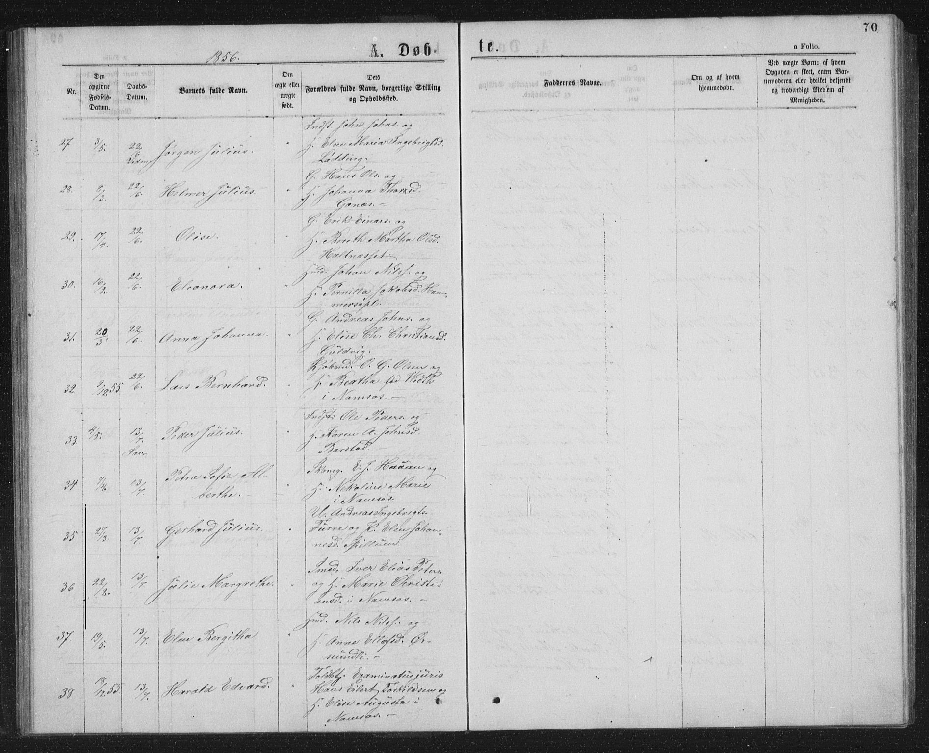 Ministerialprotokoller, klokkerbøker og fødselsregistre - Nord-Trøndelag, AV/SAT-A-1458/768/L0566: Parish register (official) no. 768A01, 1836-1865, p. 70