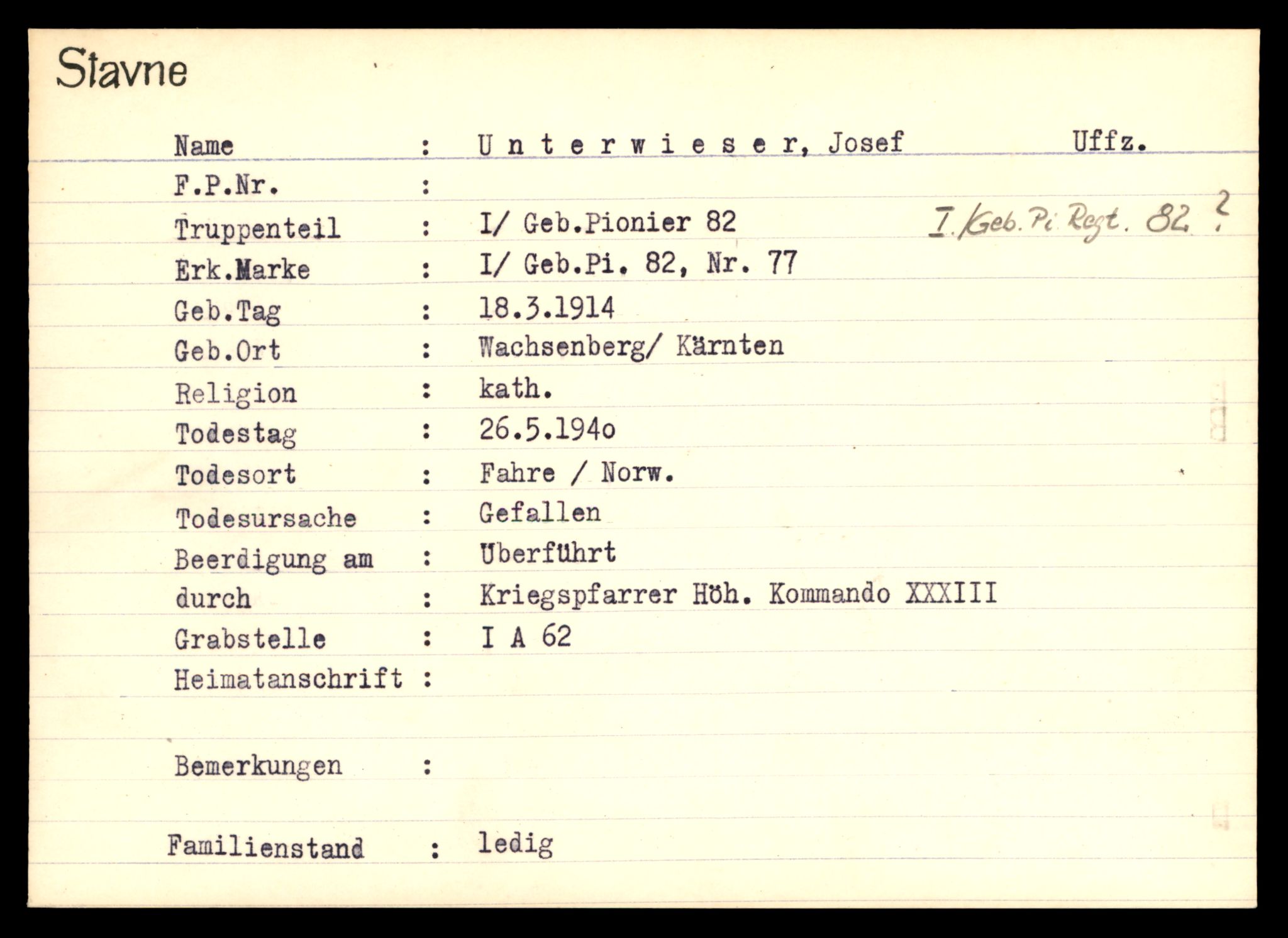 Distriktskontoret for krigsgraver, SAT/A-5030/E/L0003: Kasett/kartotek over tysk Krigskirkegård Stavne, 1945, p. 1429