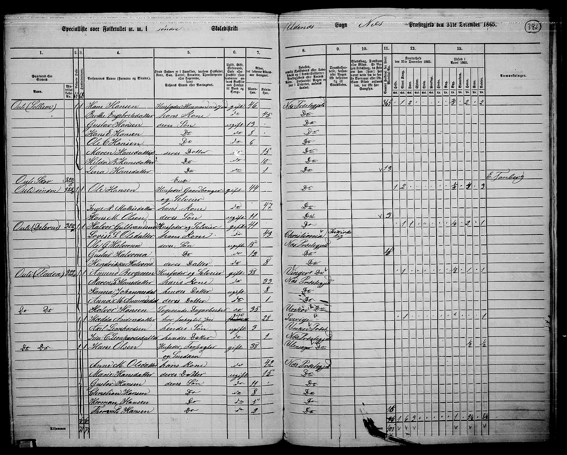 RA, 1865 census for Nes, 1865, p. 356