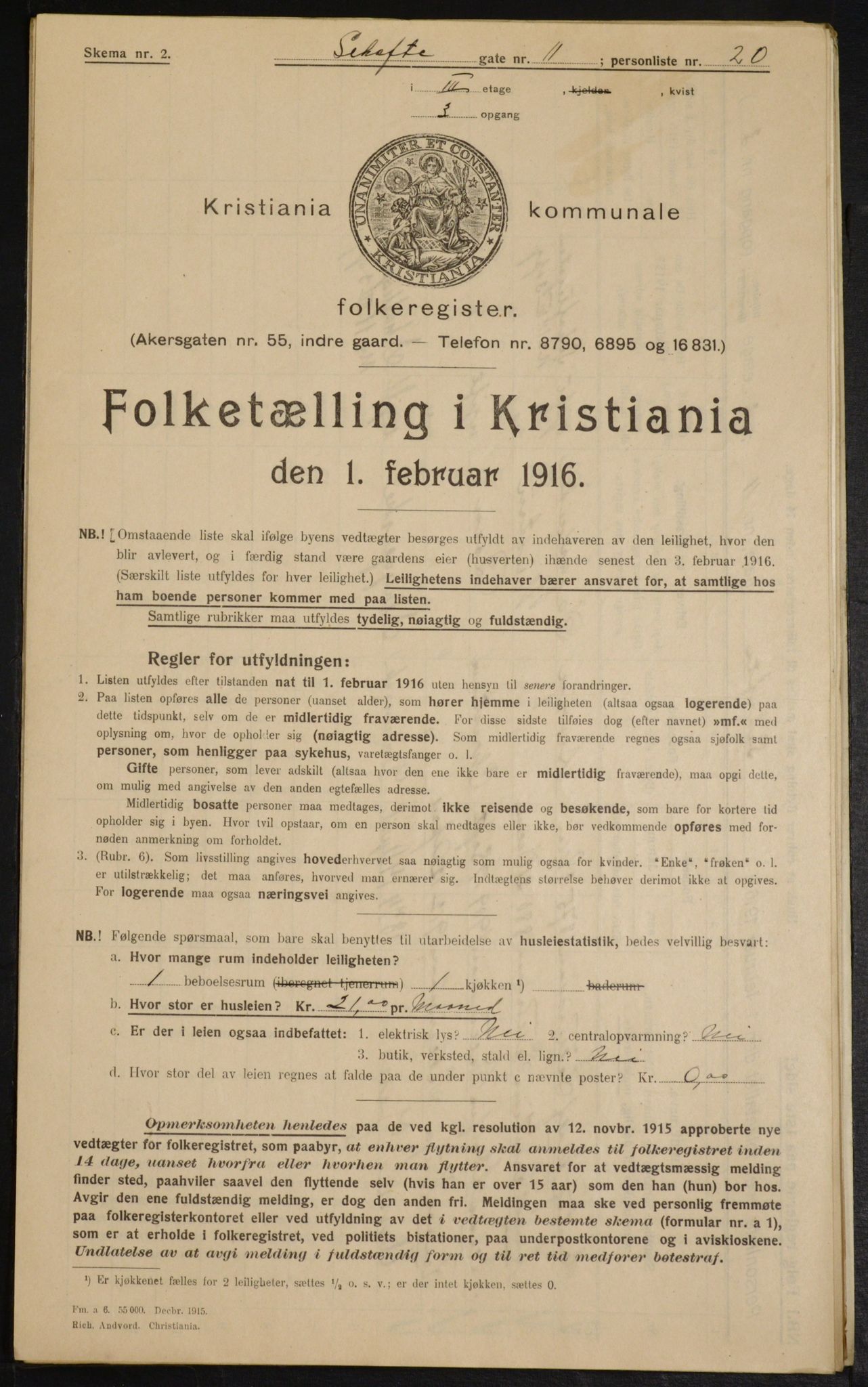OBA, Municipal Census 1916 for Kristiania, 1916, p. 91586