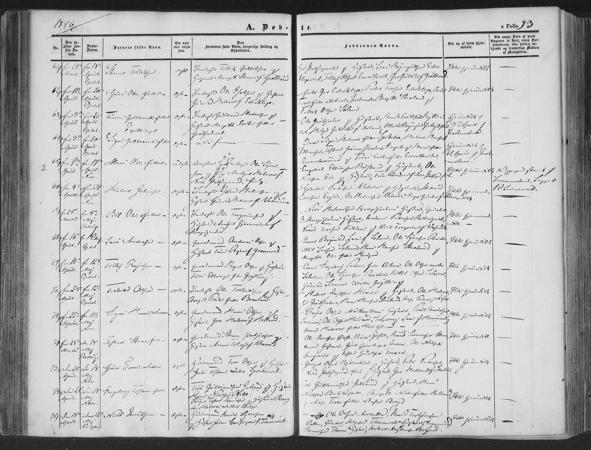 Rollag kirkebøker, AV/SAKO-A-240/F/Fa/L0008: Parish register (official) no. I 8, 1847-1860, p. 93