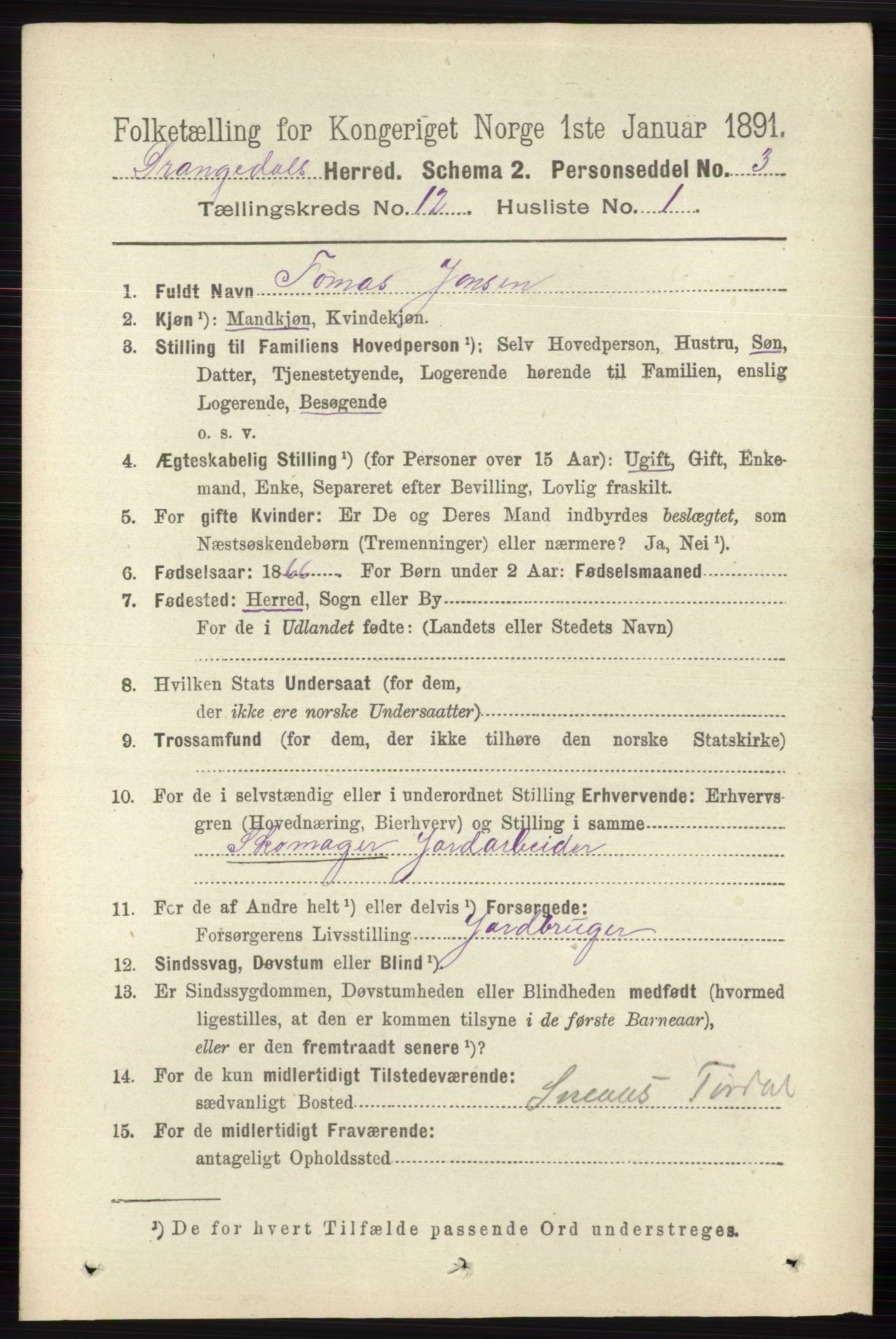 RA, 1891 census for 0817 Drangedal, 1891, p. 4363