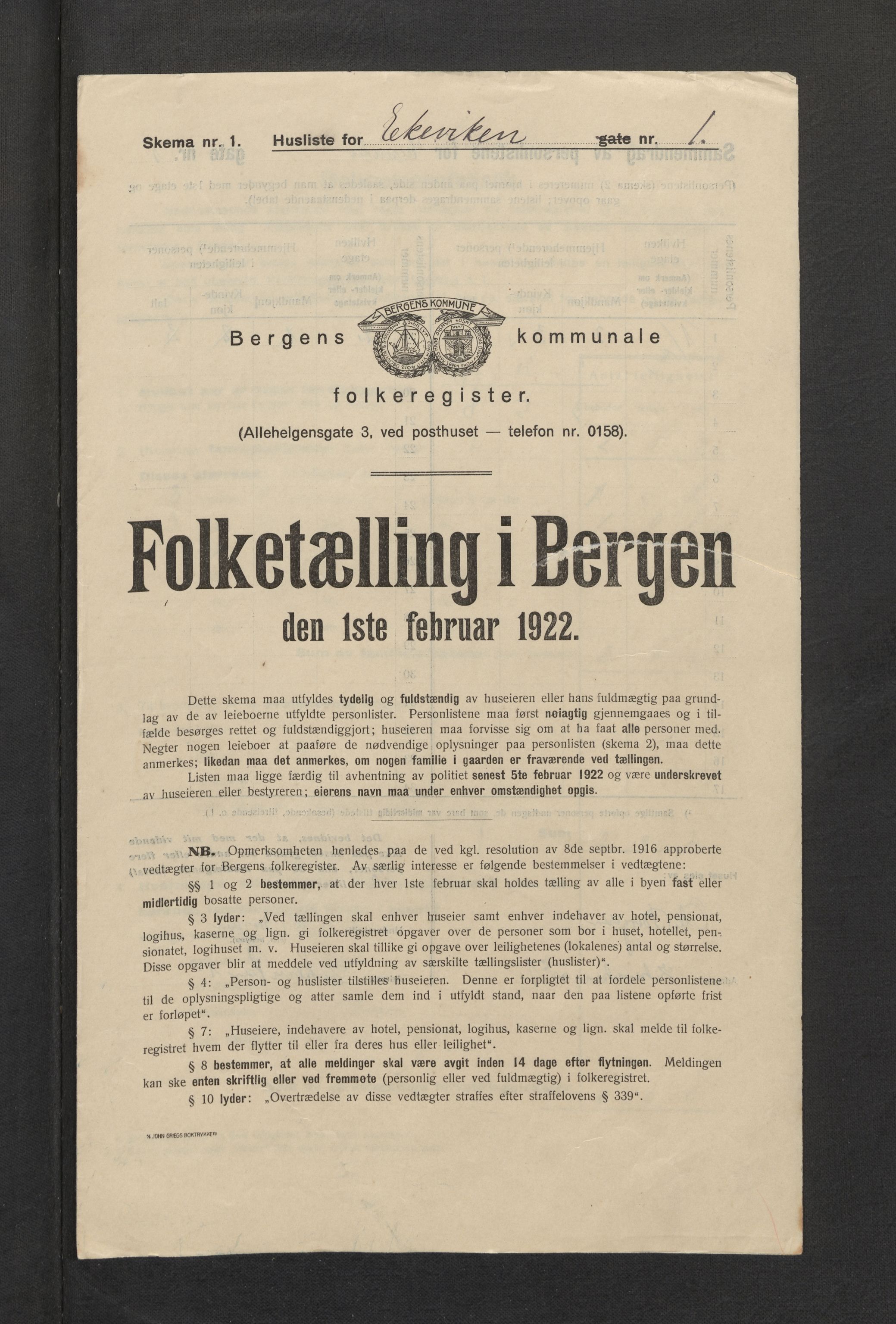 SAB, Municipal Census 1922 for Bergen, 1922, p. 6632