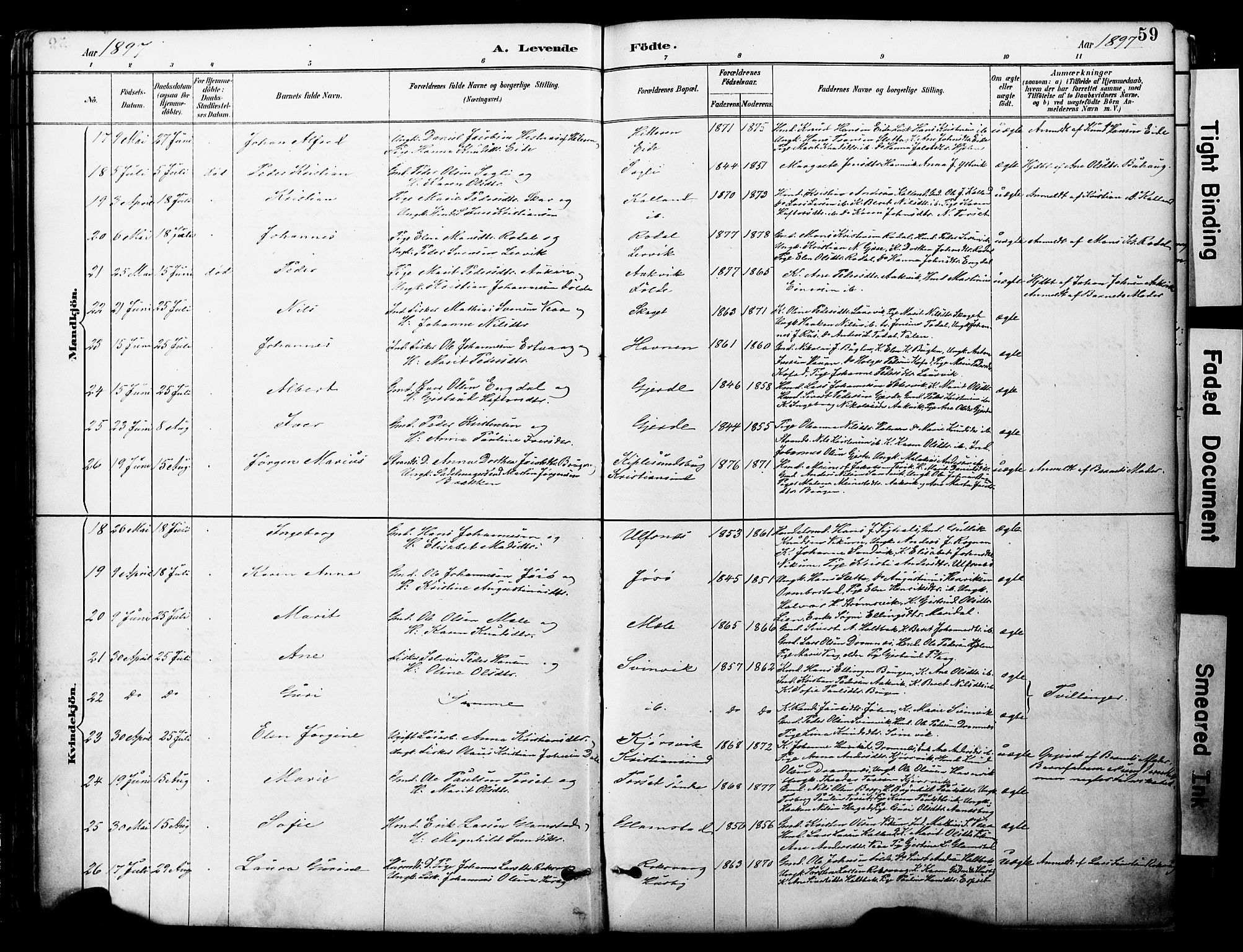 Ministerialprotokoller, klokkerbøker og fødselsregistre - Møre og Romsdal, AV/SAT-A-1454/578/L0907: Parish register (official) no. 578A06, 1887-1904, p. 59