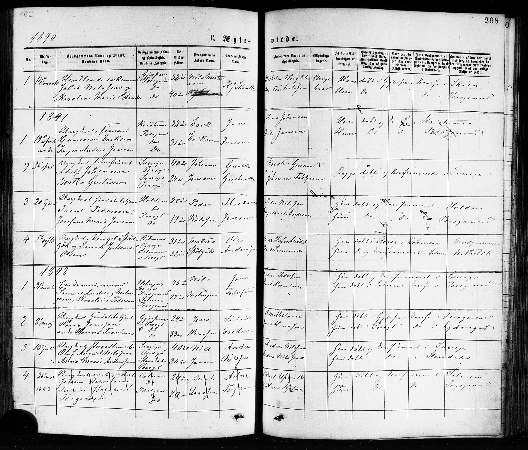 Porsgrunn kirkebøker , SAKO/A-104/G/Ga/L0003: Parish register (copy) no. I 3, 1877-1915, p. 298