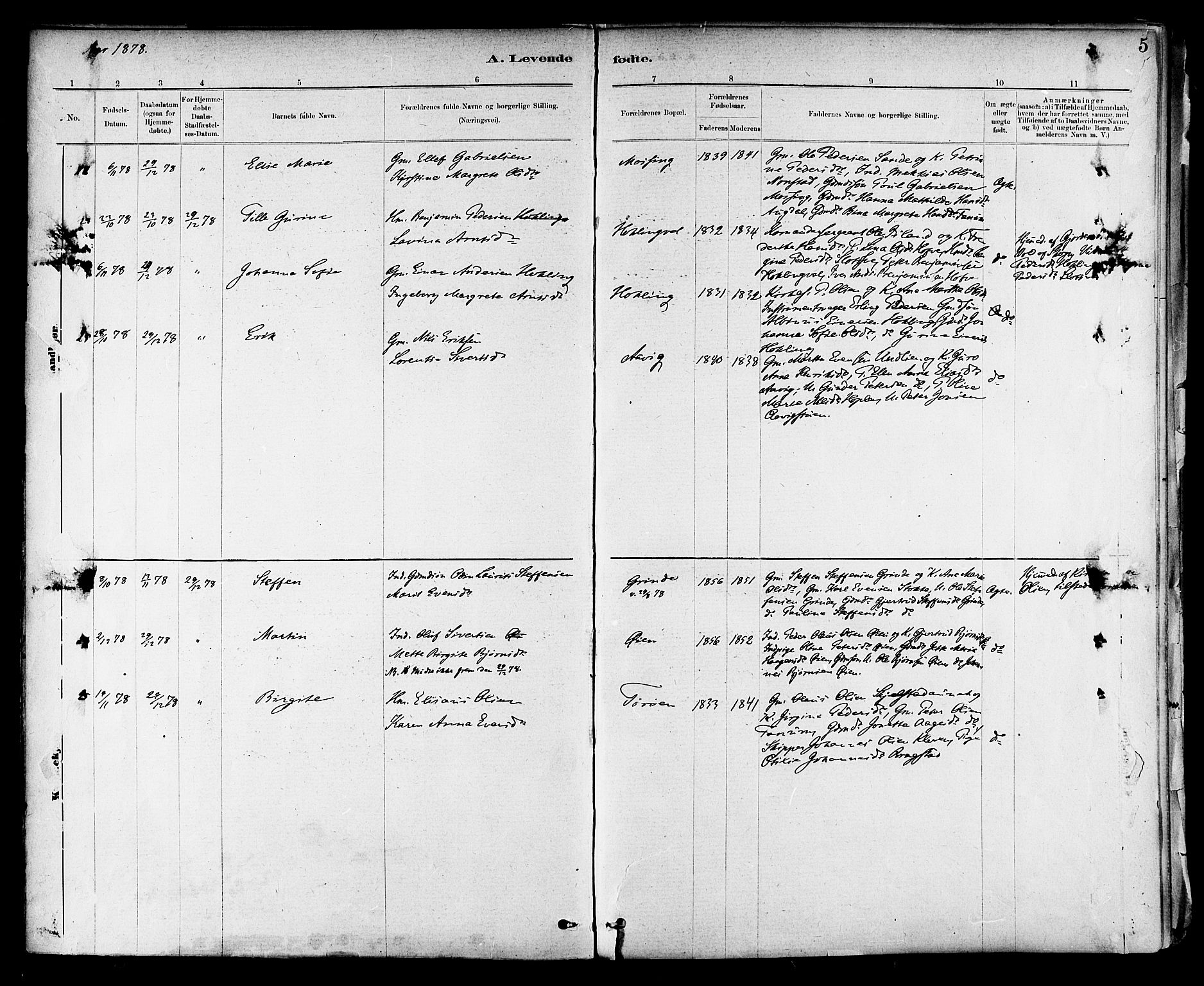 Ministerialprotokoller, klokkerbøker og fødselsregistre - Nord-Trøndelag, AV/SAT-A-1458/714/L0130: Parish register (official) no. 714A01, 1878-1895, p. 5