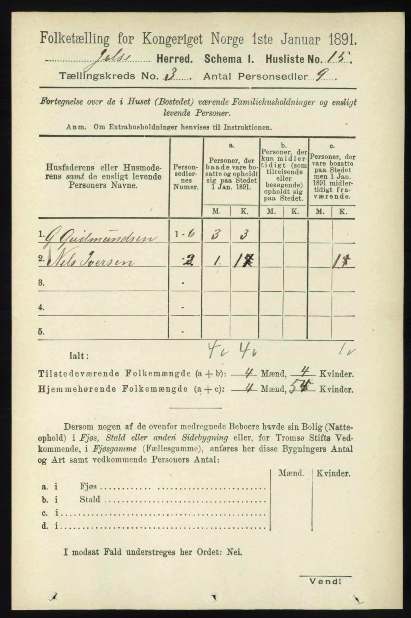 RA, 1891 census for 1138 Jelsa, 1891, p. 332