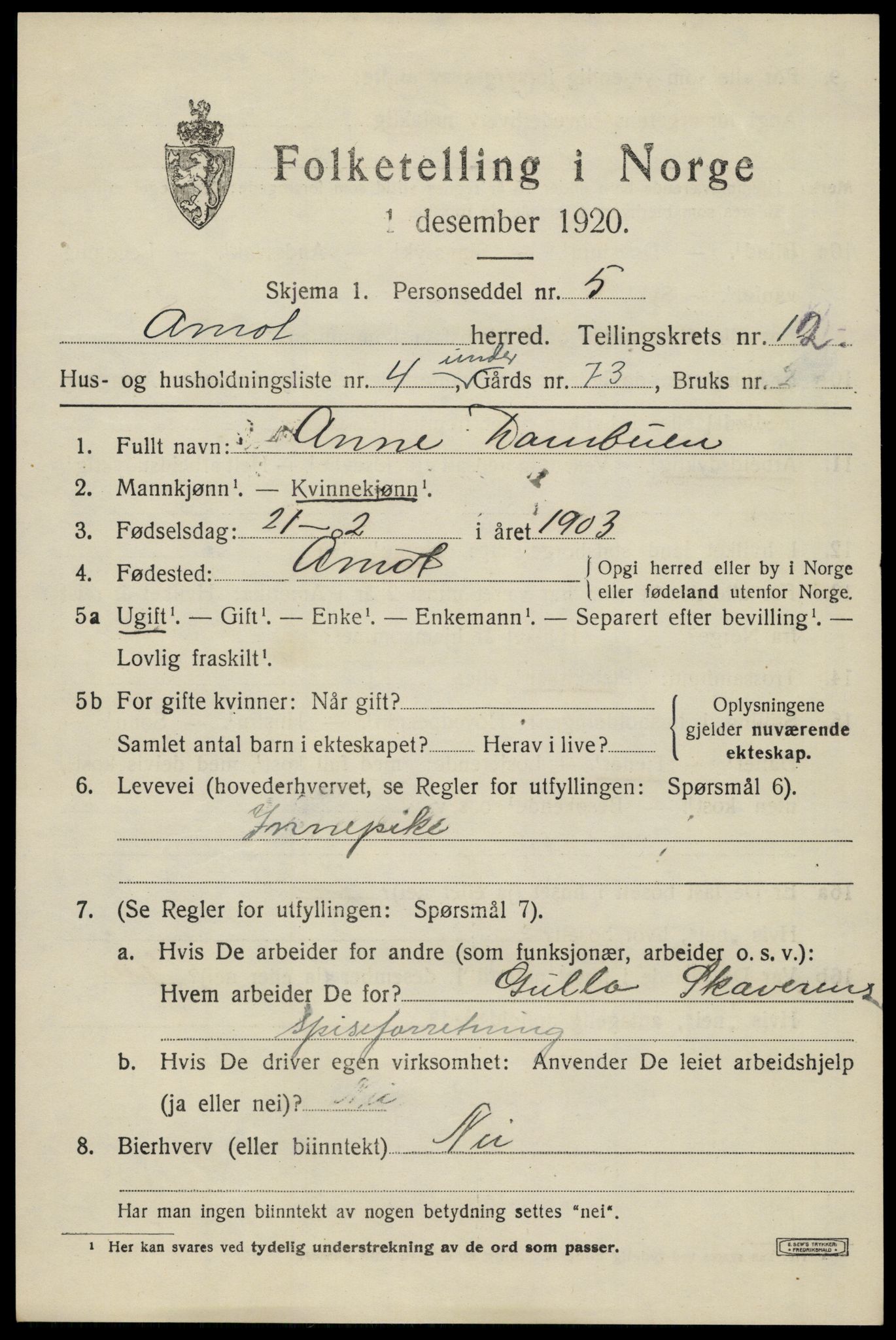 SAH, 1920 census for Åmot, 1920, p. 9645