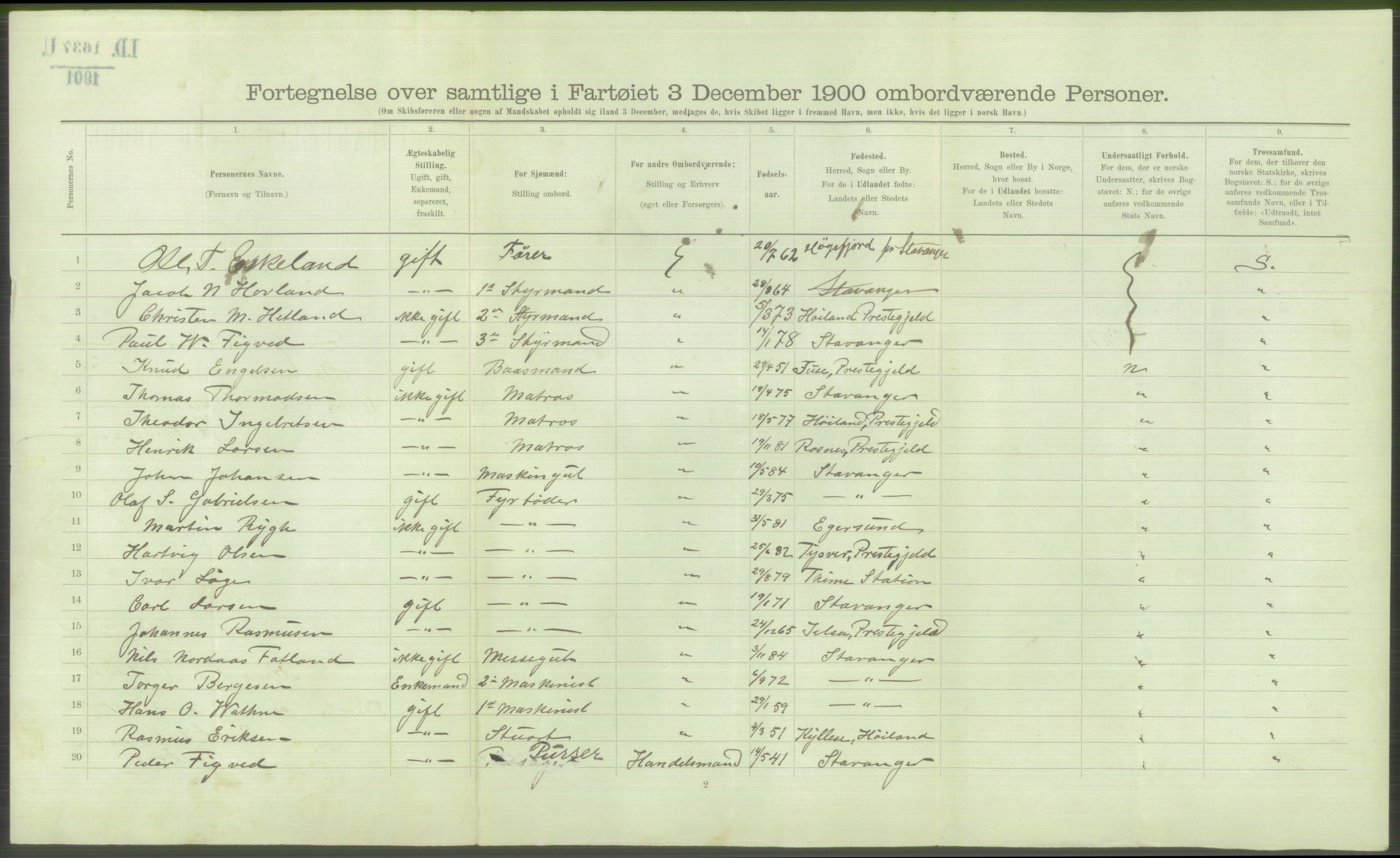 RA, 1900 Census - ship lists from ships in Norwegian harbours, harbours abroad and at sea, 1900, p. 4556