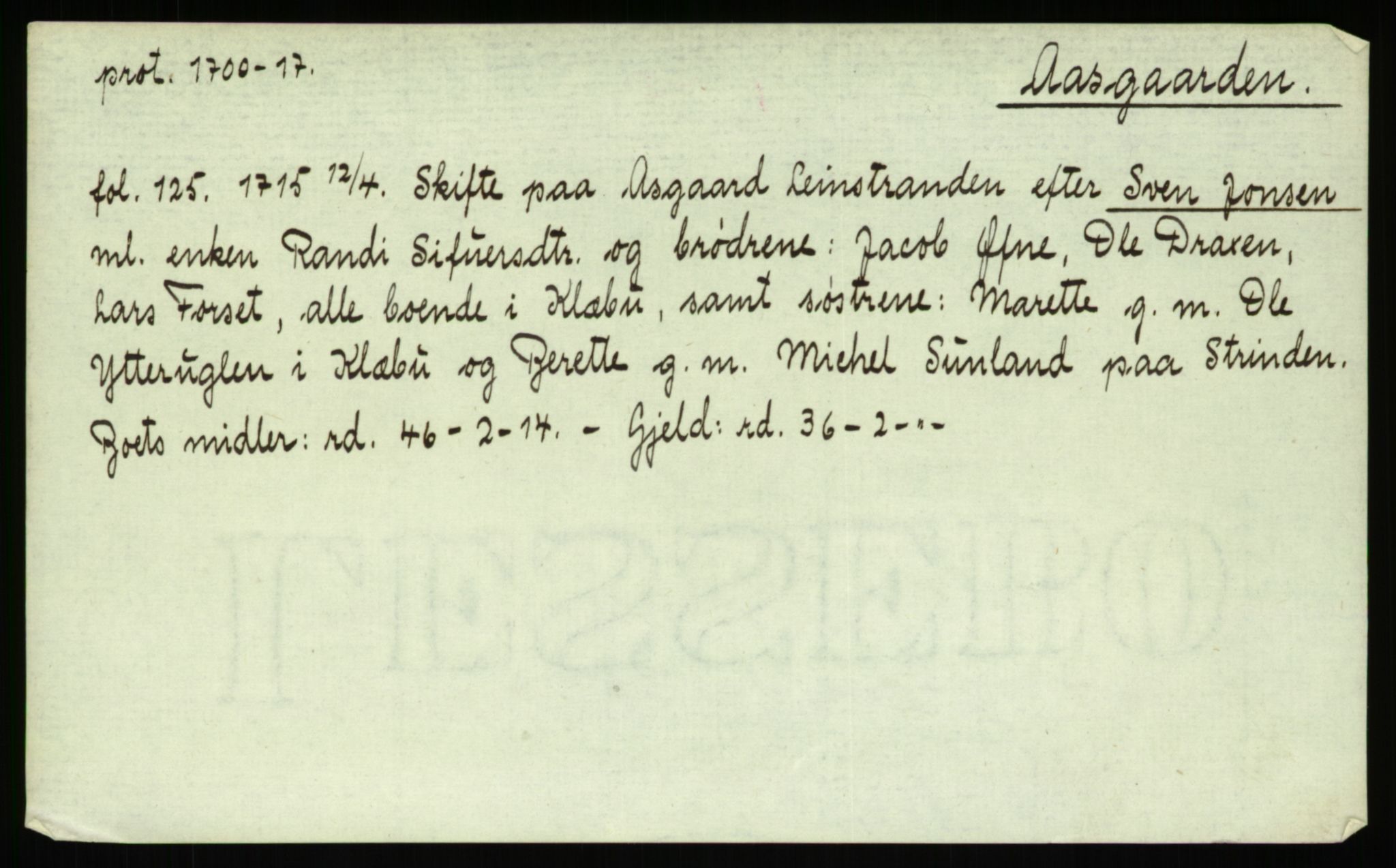 Strinda og Selbu sorenskriveri, AV/SAT-A-0015/3, 1700-1766, p. 3