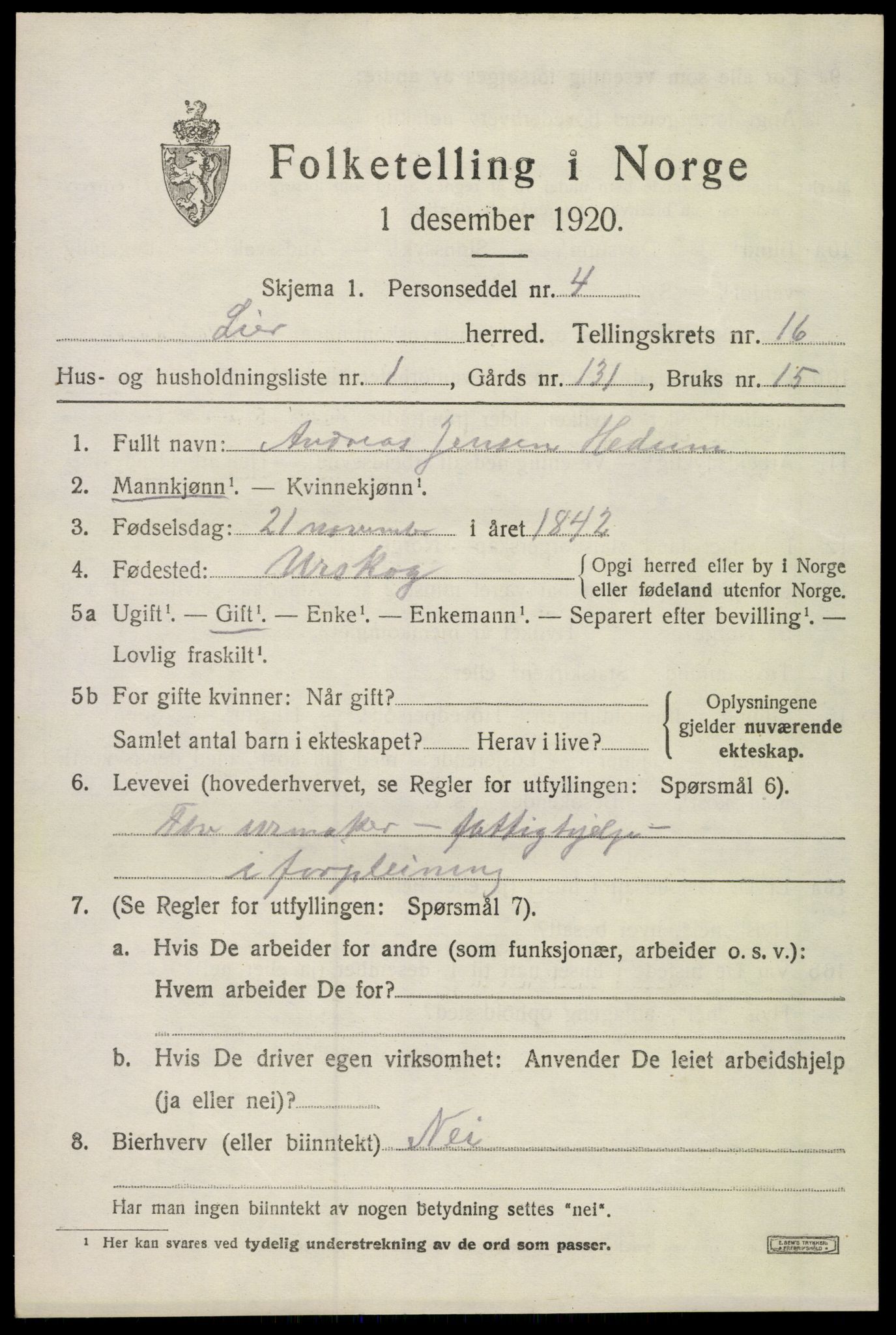 SAKO, 1920 census for Lier, 1920, p. 23288