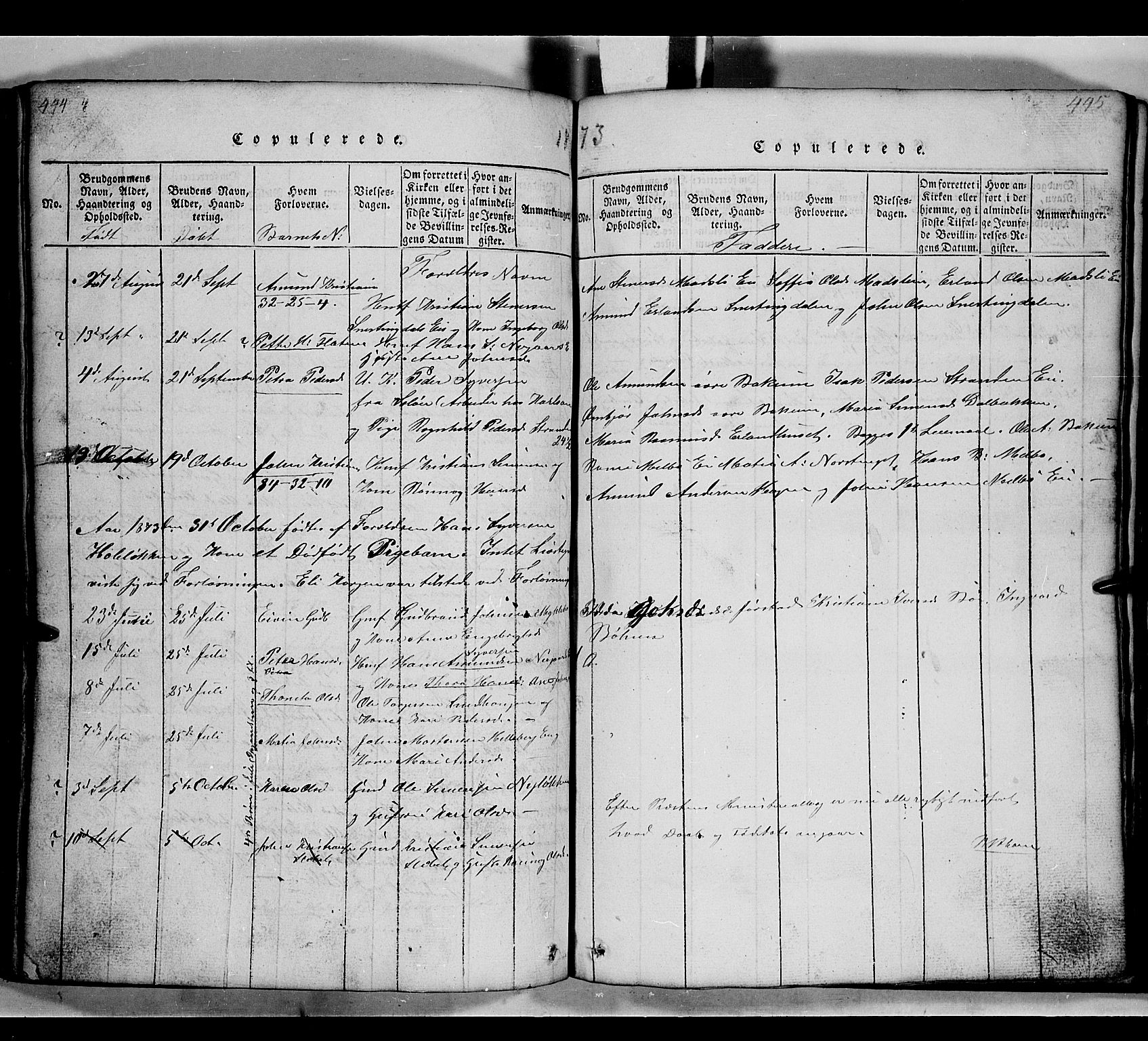 Gausdal prestekontor, SAH/PREST-090/H/Ha/Hab/L0002: Parish register (copy) no. 2, 1818-1874, p. 444-445