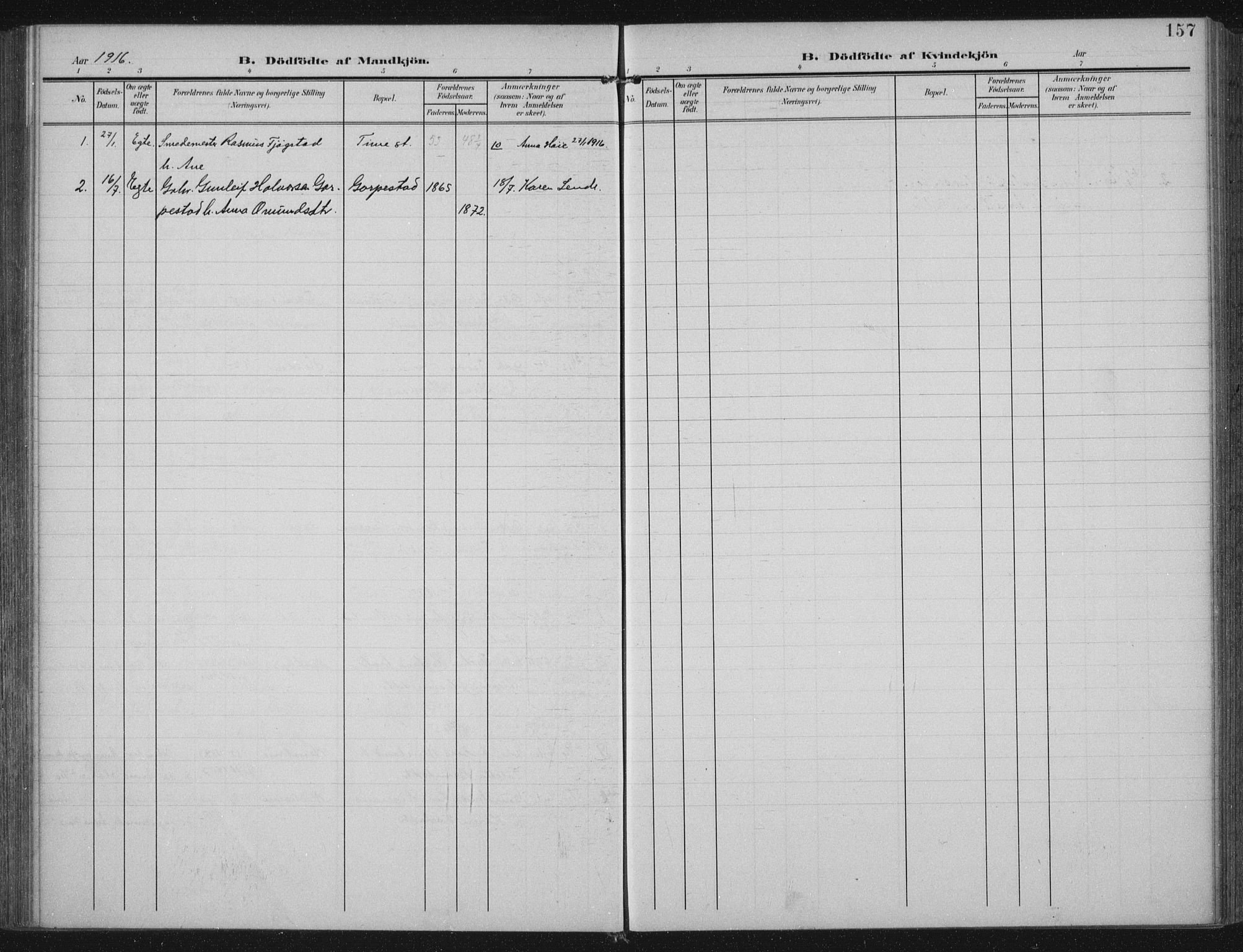 Lye sokneprestkontor, SAST/A-101794/002/A/L0001: Parish register (official) no. A 12, 1904-1920, p. 157