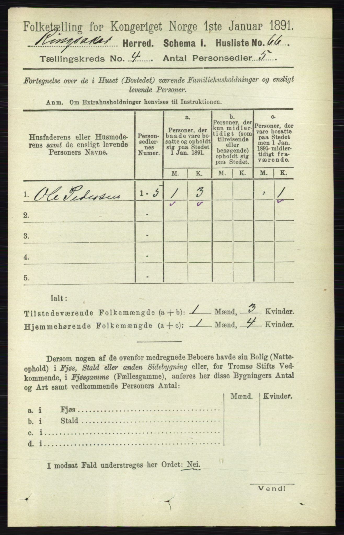 RA, 1891 census for 0412 Ringsaker, 1891, p. 1747
