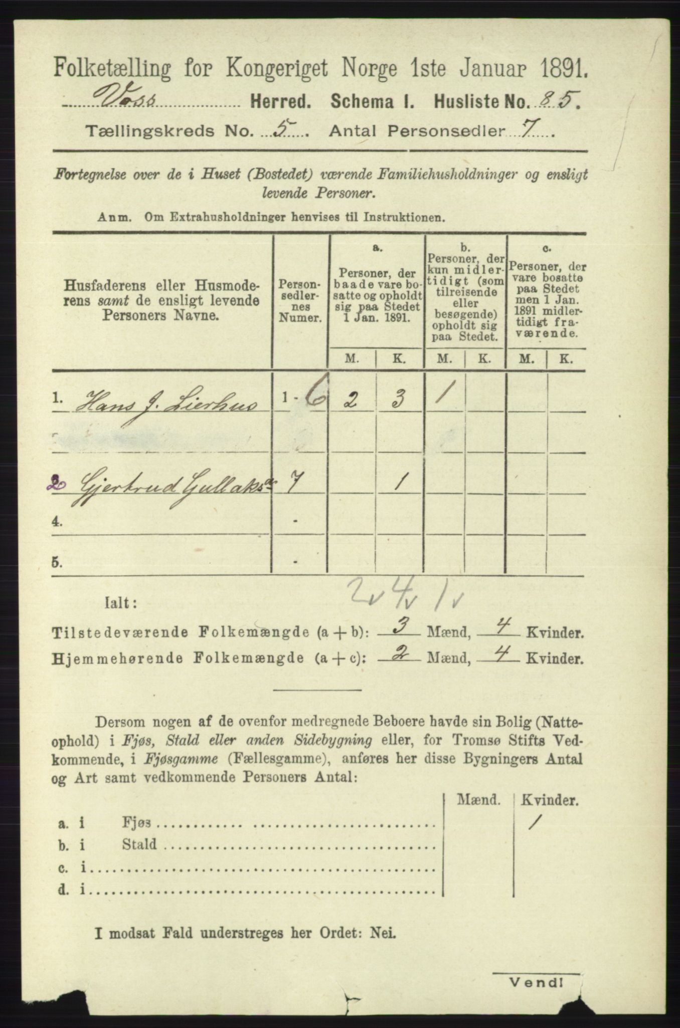 RA, 1891 census for 1235 Voss, 1891, p. 2697