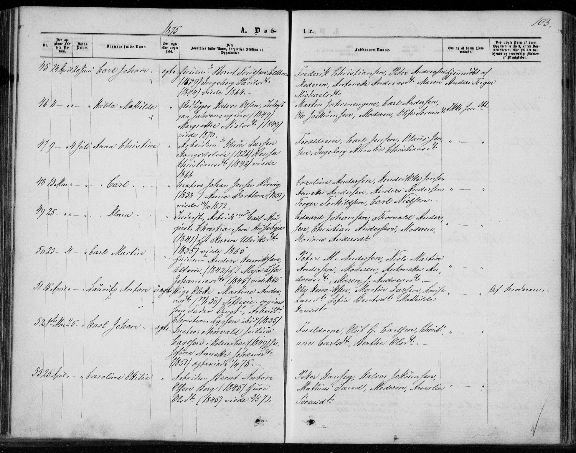 Hurum kirkebøker, SAKO/A-229/F/Fa/L0012: Parish register (official) no. 12, 1861-1875, p. 103