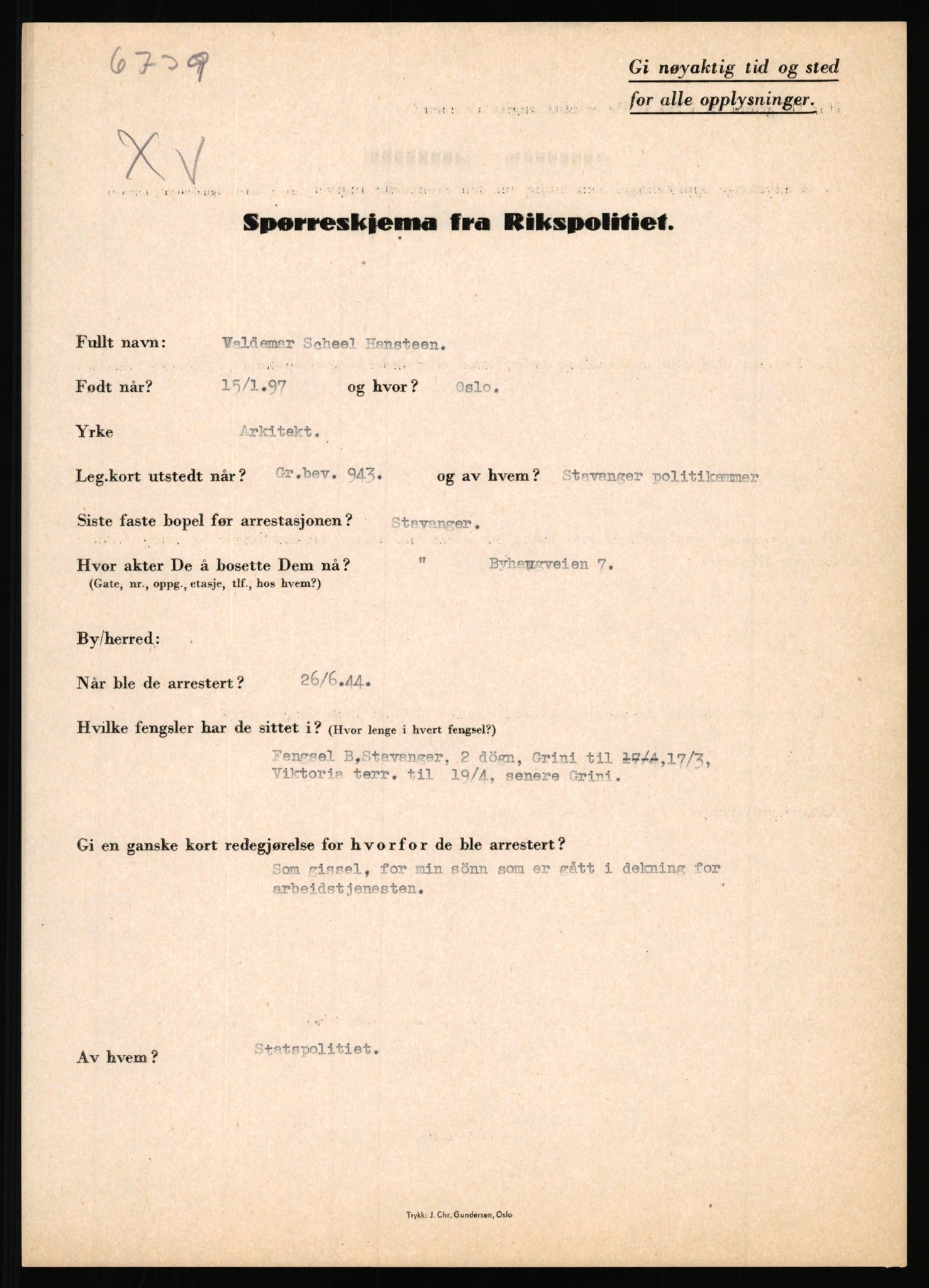 Rikspolitisjefen, AV/RA-S-1560/L/L0006: Hansen, Adolf Boye - Hemstad, Gunnar, 1940-1945, p. 556