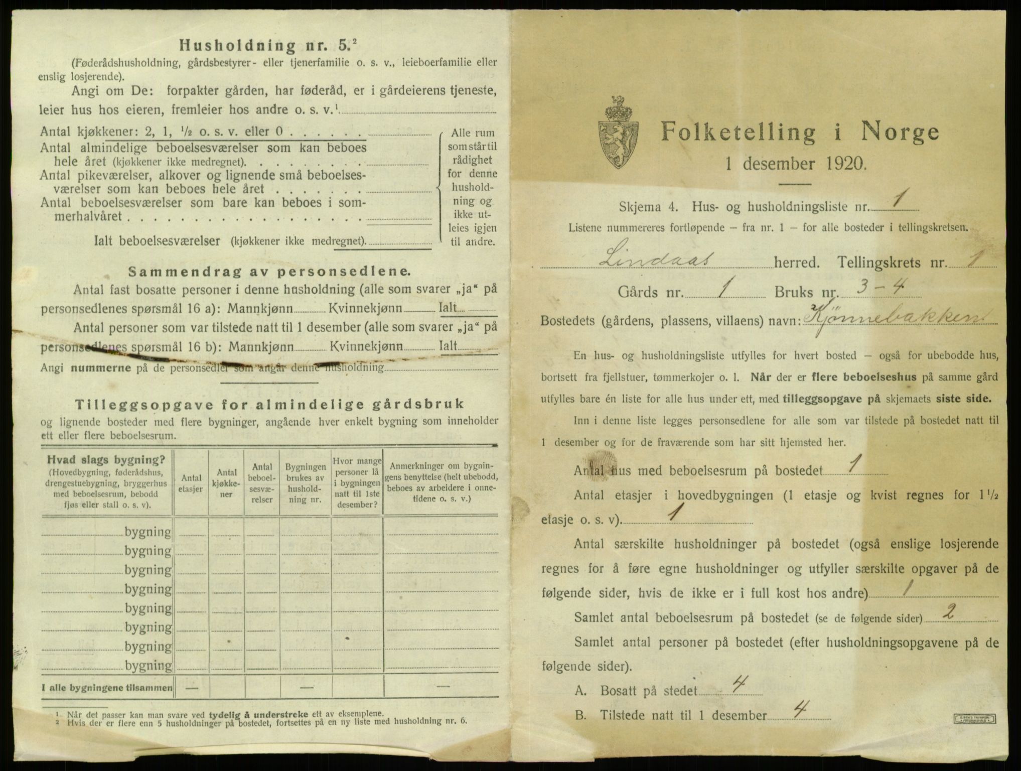 SAB, 1920 census for Lindås, 1920, p. 67