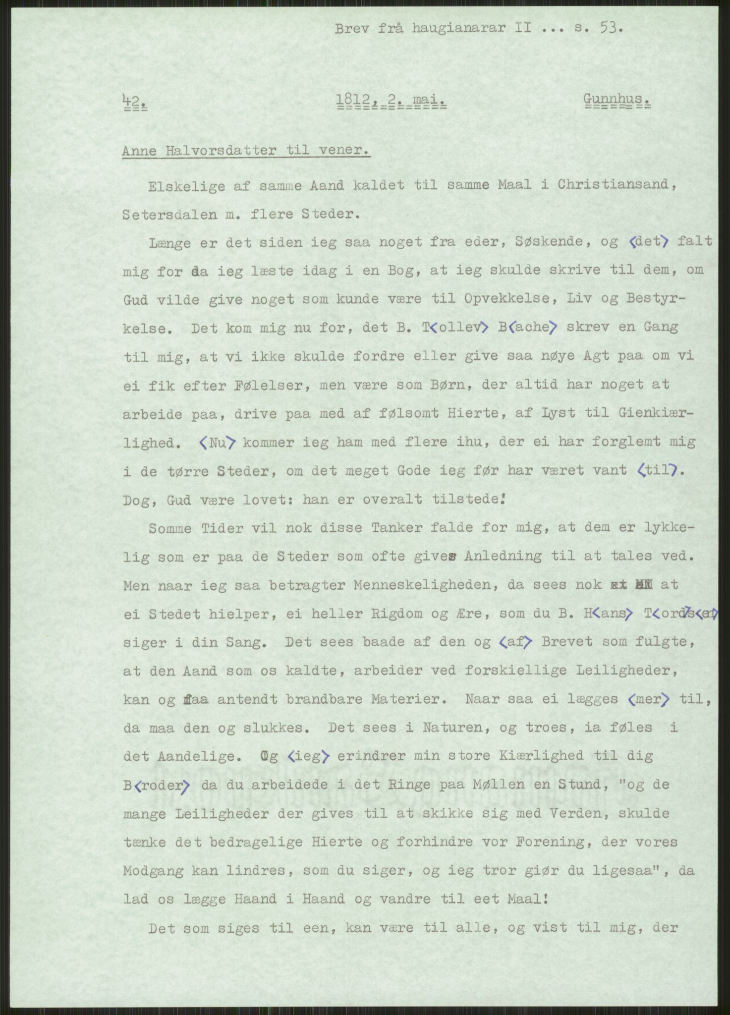 Samlinger til kildeutgivelse, Haugianerbrev, AV/RA-EA-6834/F/L0002: Haugianerbrev II: 1805-1821, 1805-1821, p. 53