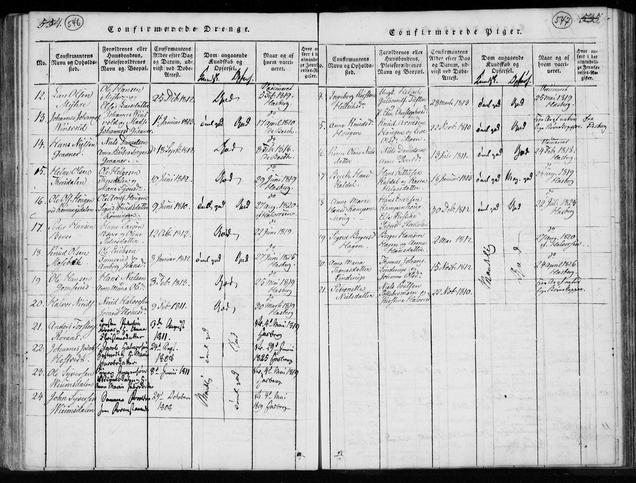 Kongsberg kirkebøker, AV/SAKO-A-22/F/Fa/L0008: Parish register (official) no. I 8, 1816-1839, p. 546-547