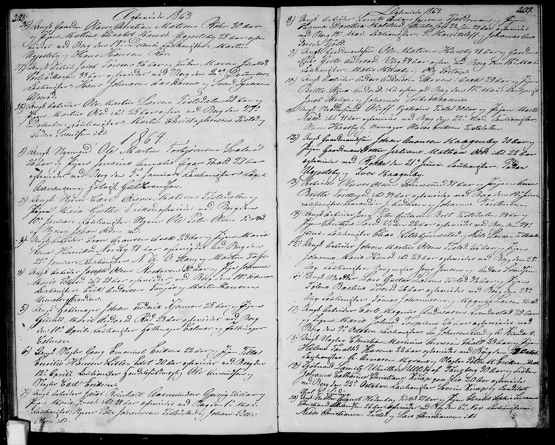 Berg prestekontor Kirkebøker, AV/SAO-A-10902/G/Ga/L0003: Parish register (copy) no.  I 3, 1850-1866, p. 208-209